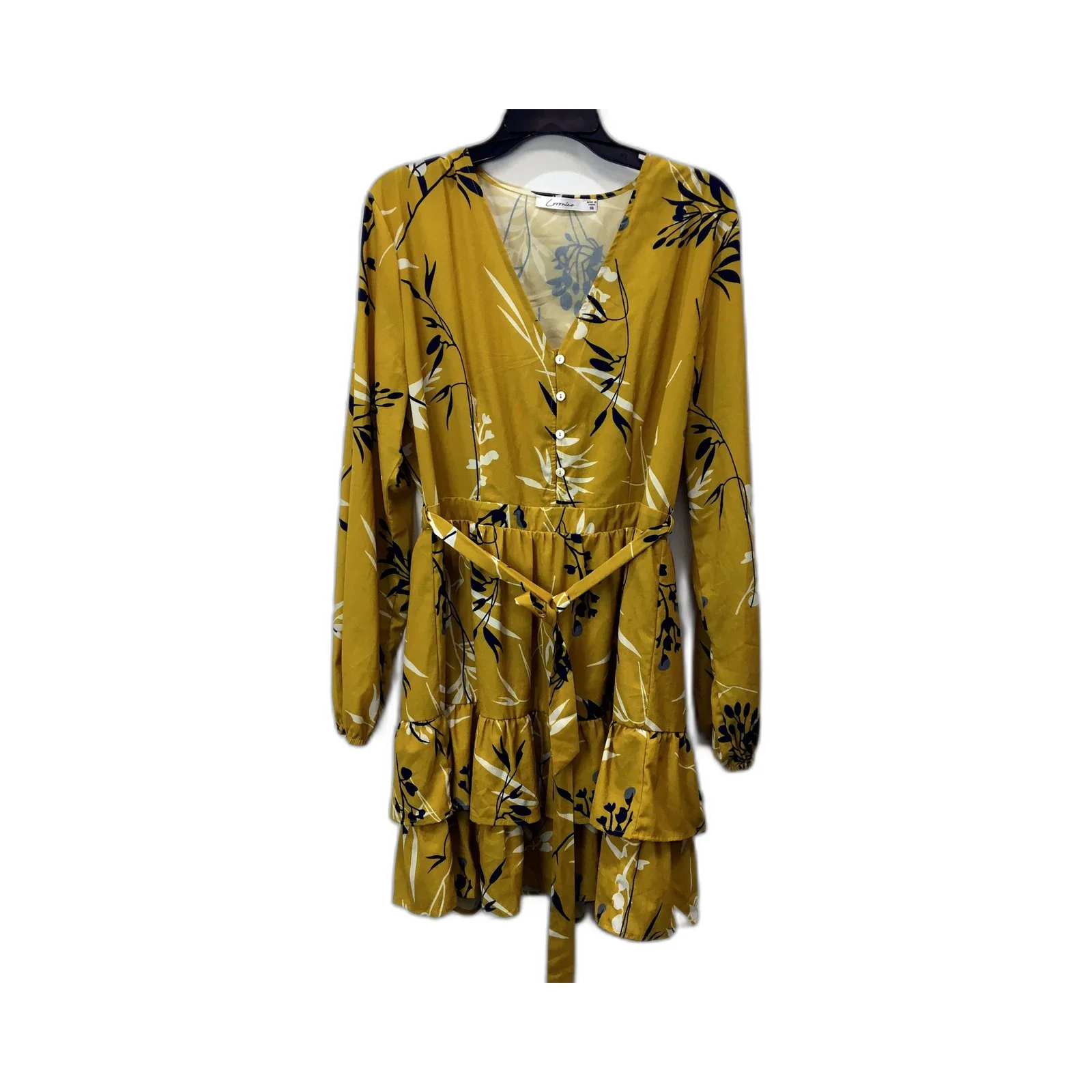Corraine Womens Floral Print Belted Dress Navy Blue and Yellow Size 16