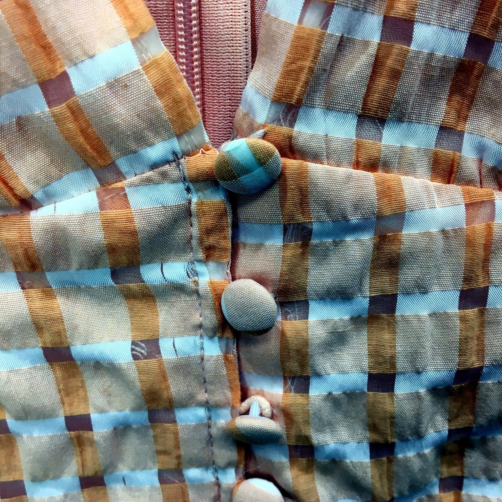 Pearl & Sea Womens Orange and White Gingham Midi Dress Puff Sleeve Sz 10 - Image 6
