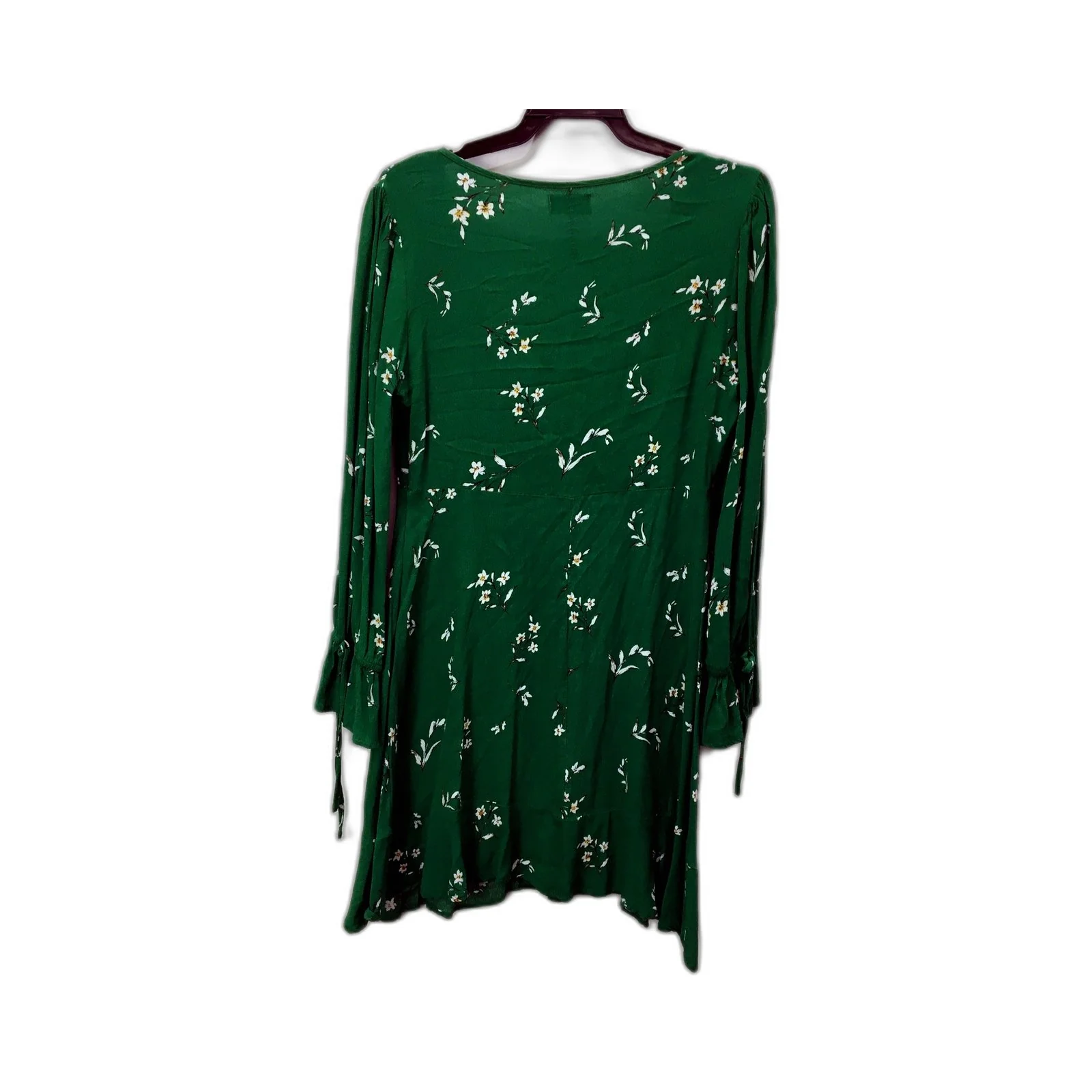 Dotti Womens Floral Print Dress Green Ruched Waist Bell Sleeve Size 10 - Image 2