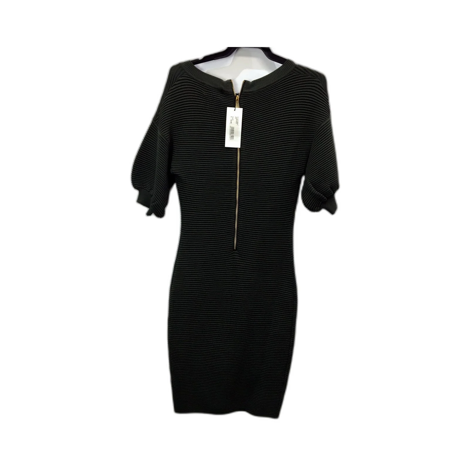 Sheike Womens Fifi Ribbed Knit Puff Sleeve Dress in Khaki, Size M NEW - Image 2
