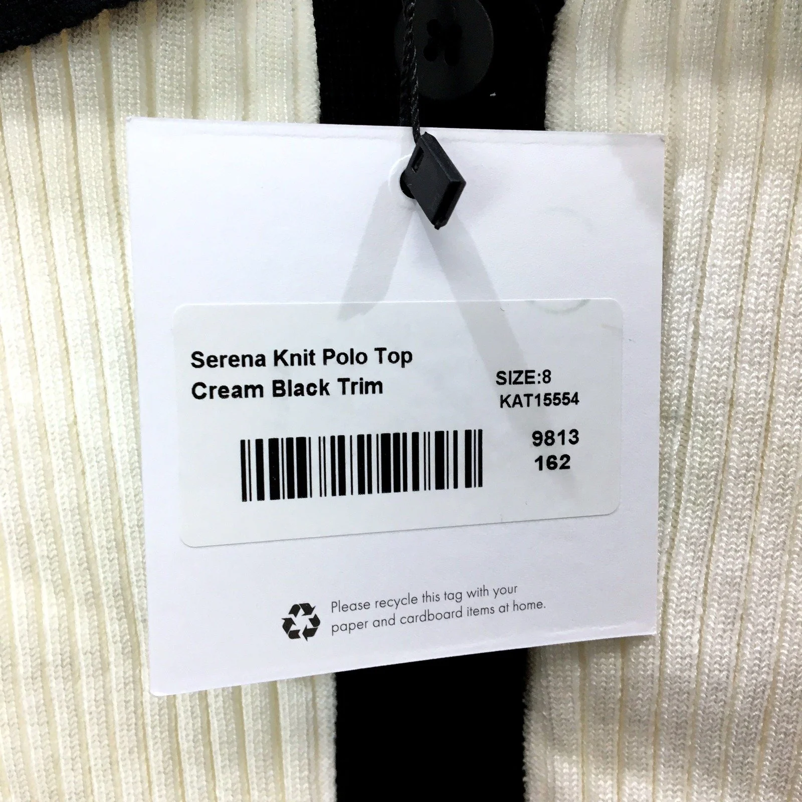 Atmos&Here Womens Serena Knit Polo Top Ribbed Cream with Black Trim Size 8 NEW - Image 3
