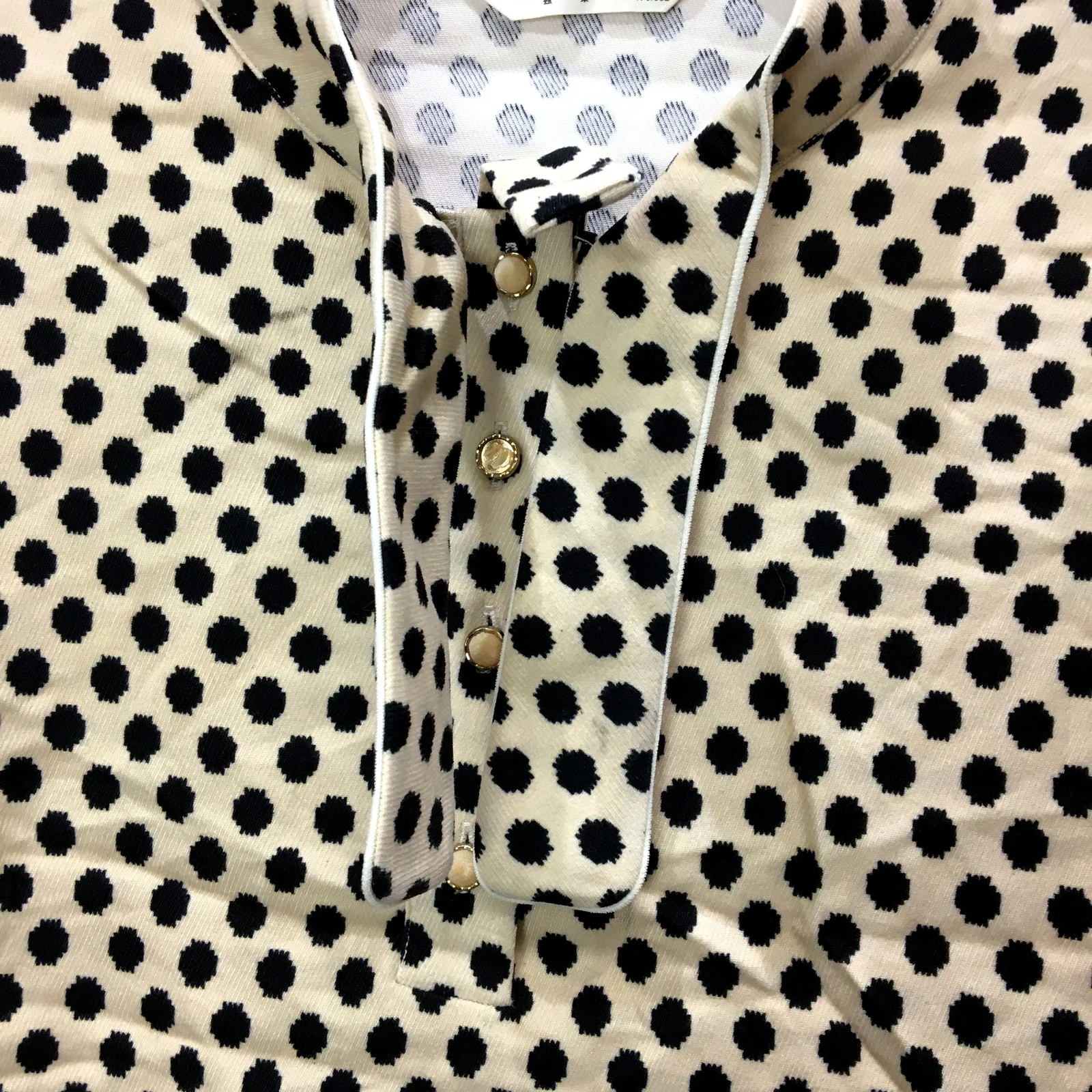 Dushu Womens Polka Dot Button Up Casual Blouse Shirt Beige/Black Size XXL - Image 6