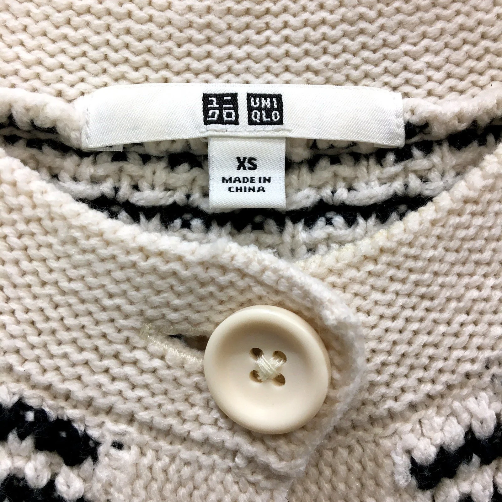 UNIQLO Womens Striped Cardigan Sweater in Black and Beige, XS Size - Image 3