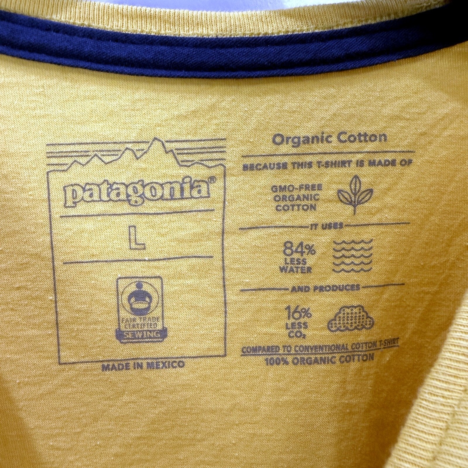 Patagonia Mens Long Sleeve Graphic T-Shirt Organic Cotton Yellow and Black NEW - Image 2