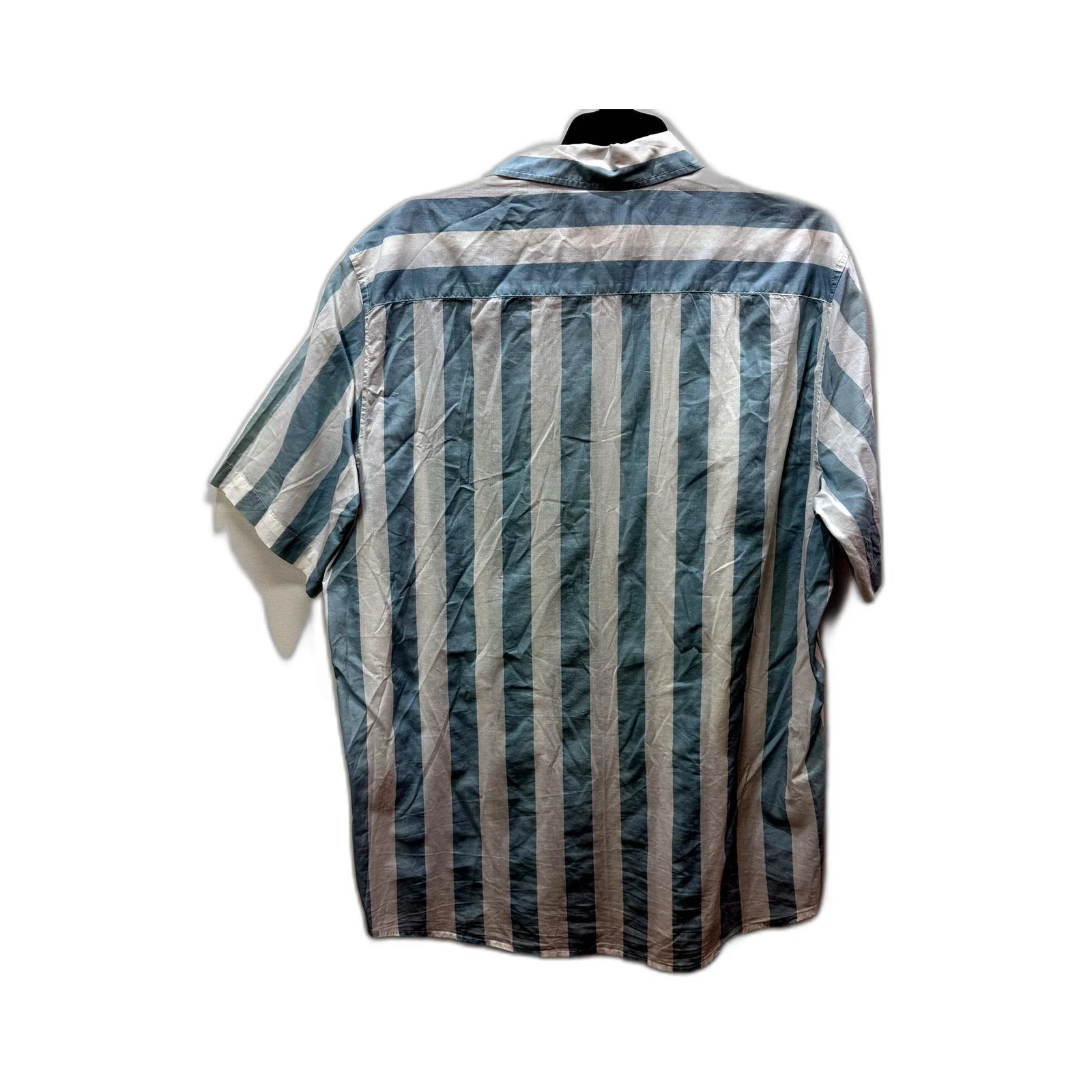 H&M Mens Button-Down Shirt Blue and White Striped Cotton Regular Fit Size M - Image 2