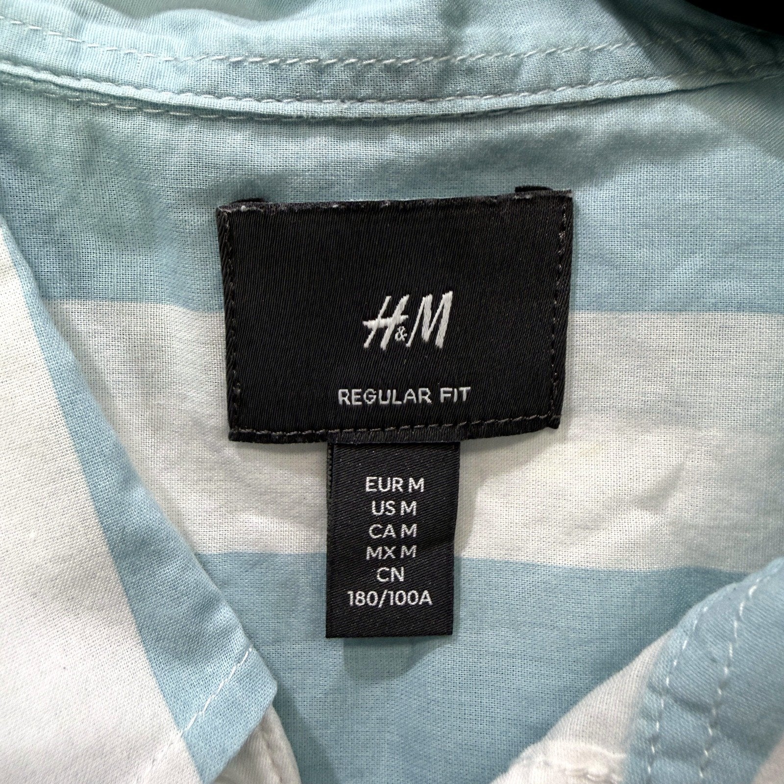 H&M Mens Button-Down Shirt Blue and White Striped Cotton Regular Fit Size M - Image 3