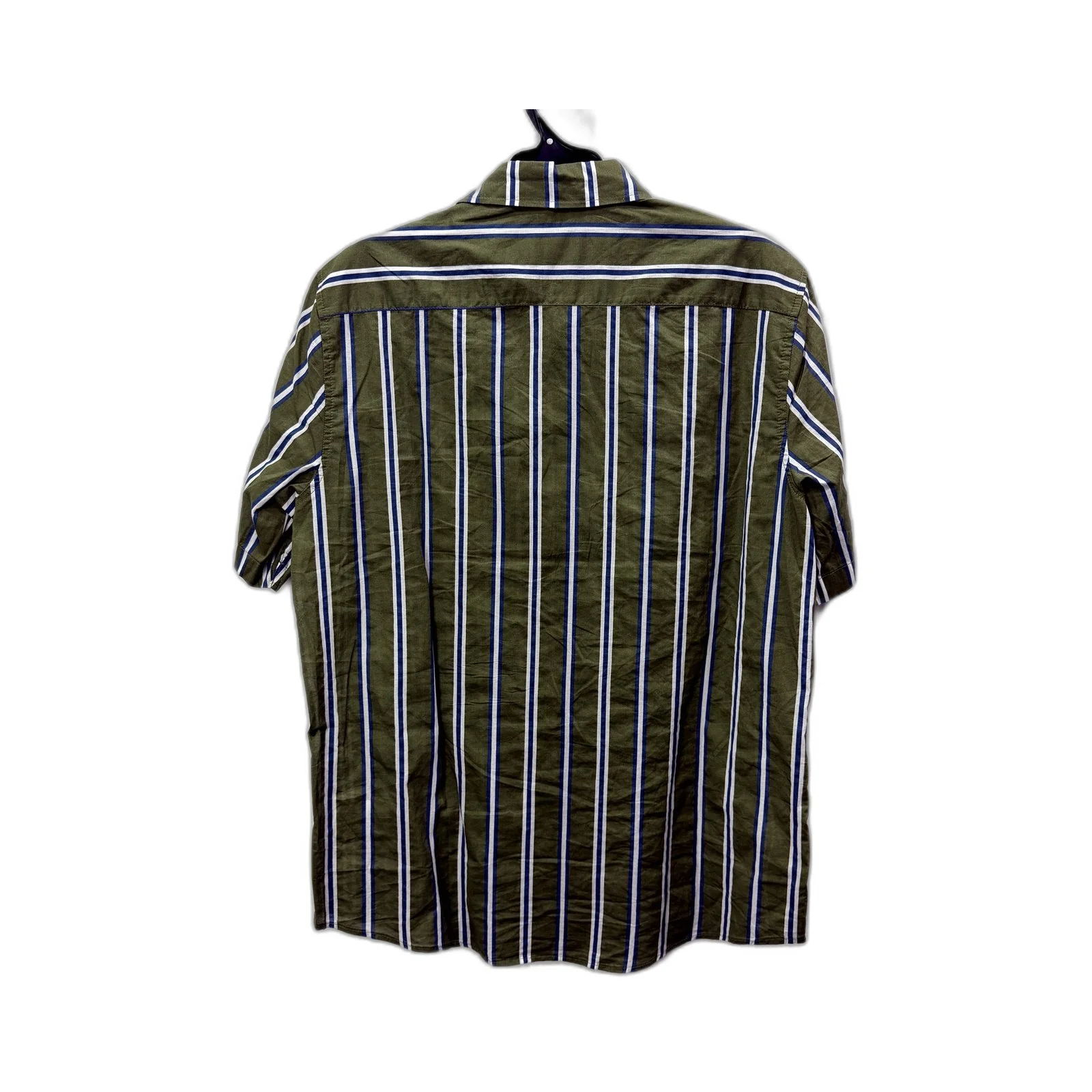 H&M Mens Button-Down Shirt Striped Olive Multi Color Size M - Image 2