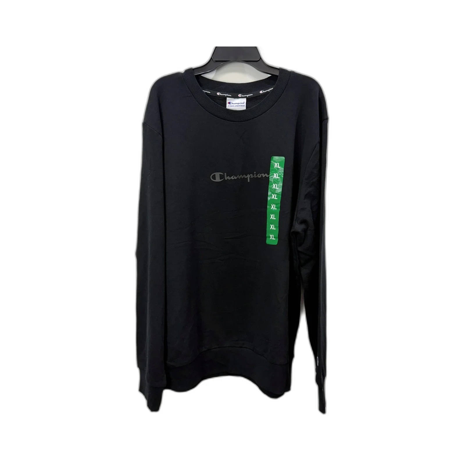 Champion Mens Pullover Sweatshirt Black Crew Neck Cotton Blend Size XL NEW