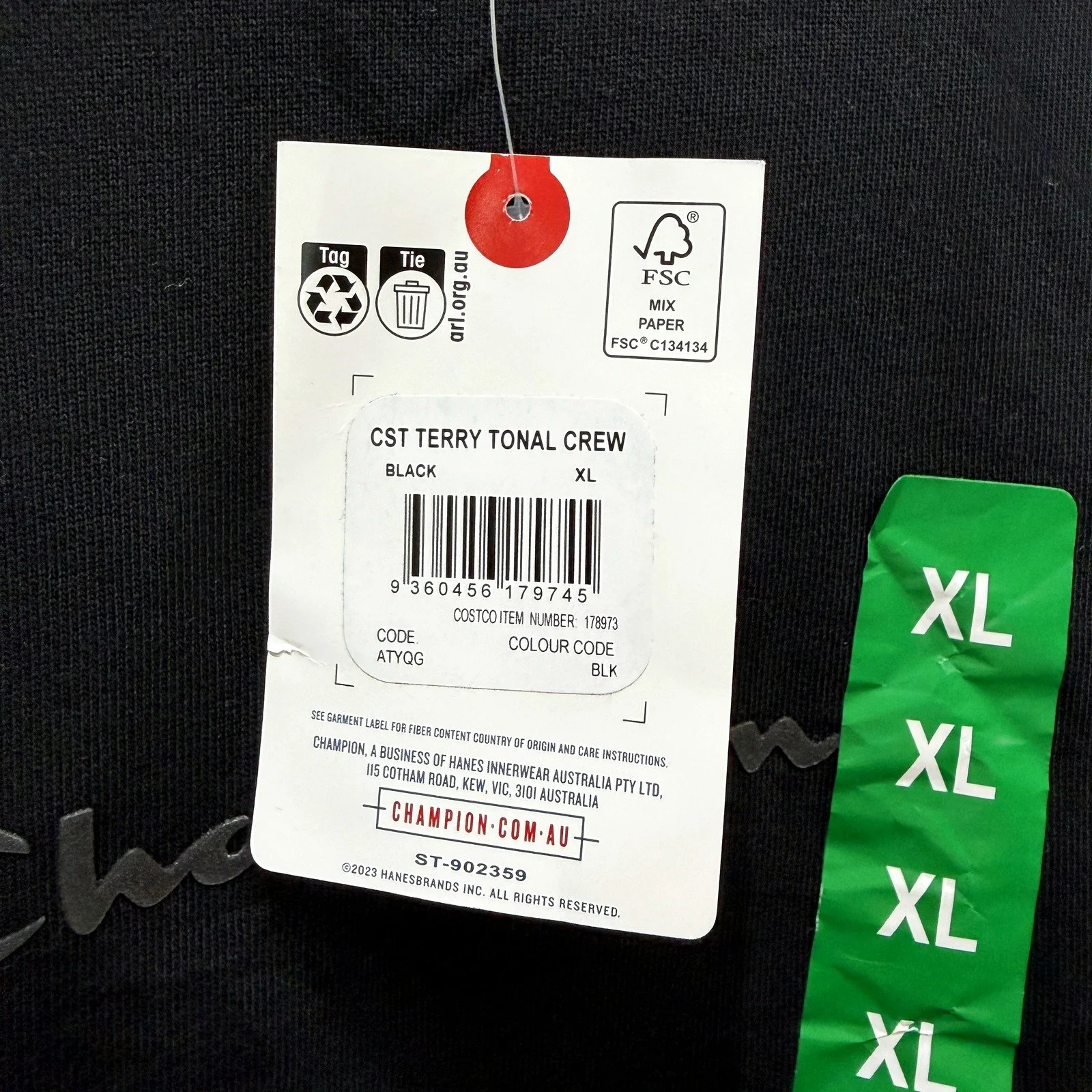 Champion Mens Pullover Sweatshirt Black Crew Neck Cotton Blend Size XL NEW - Image 3
