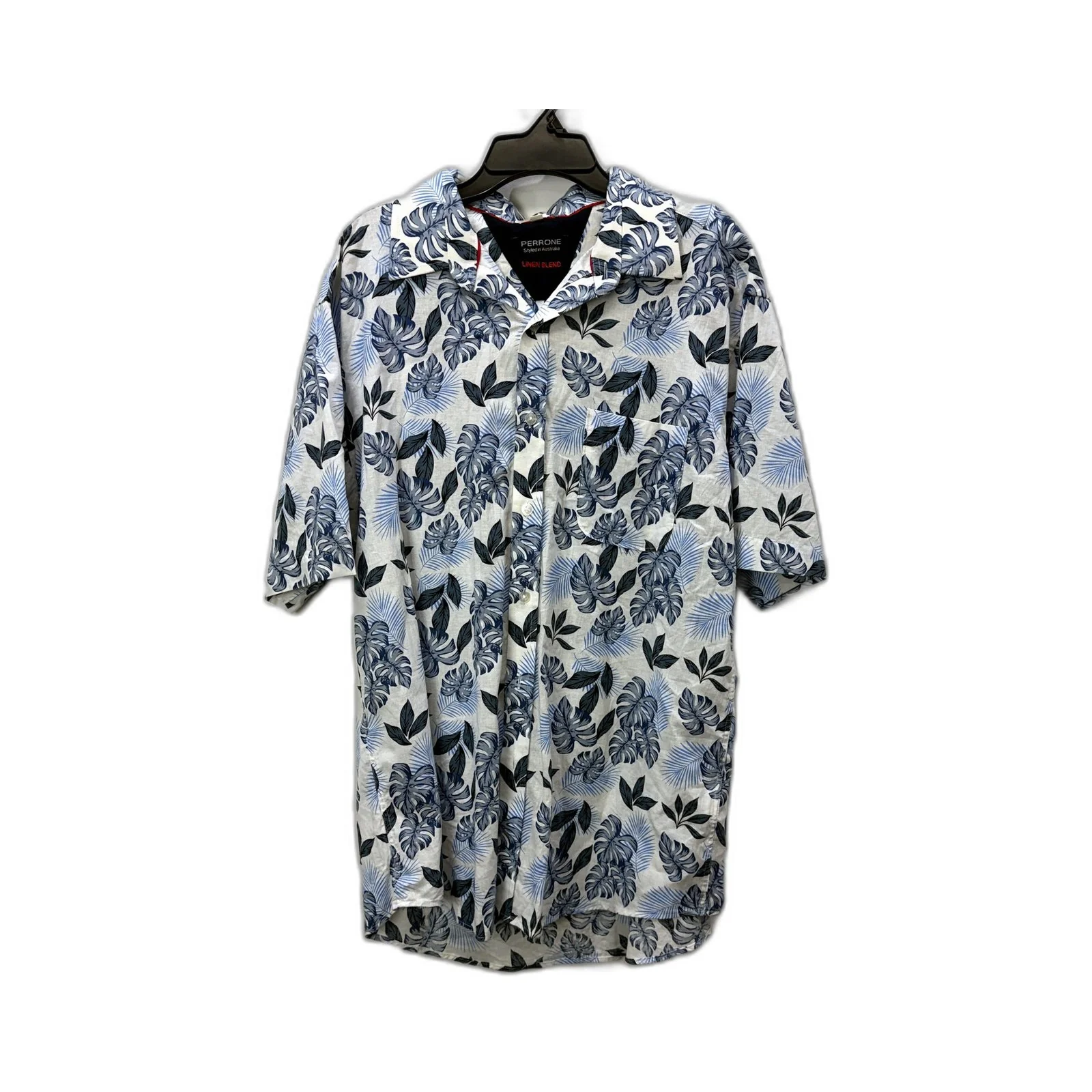 Perrone Mens Button-Down Shirt Floral Print Cotton Linen Blend Casual Sz L