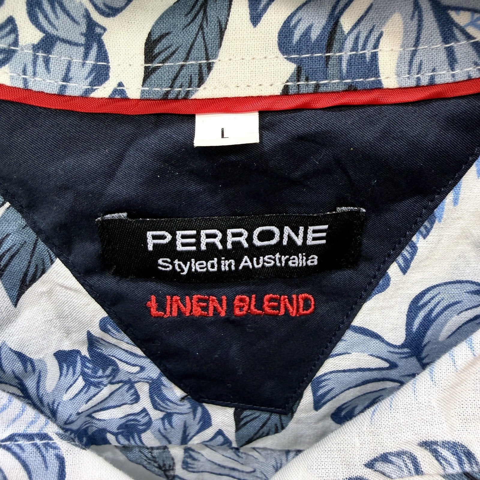 Perrone Mens Button-Down Shirt Floral Print Cotton Linen Blend Casual Sz L - Image 4