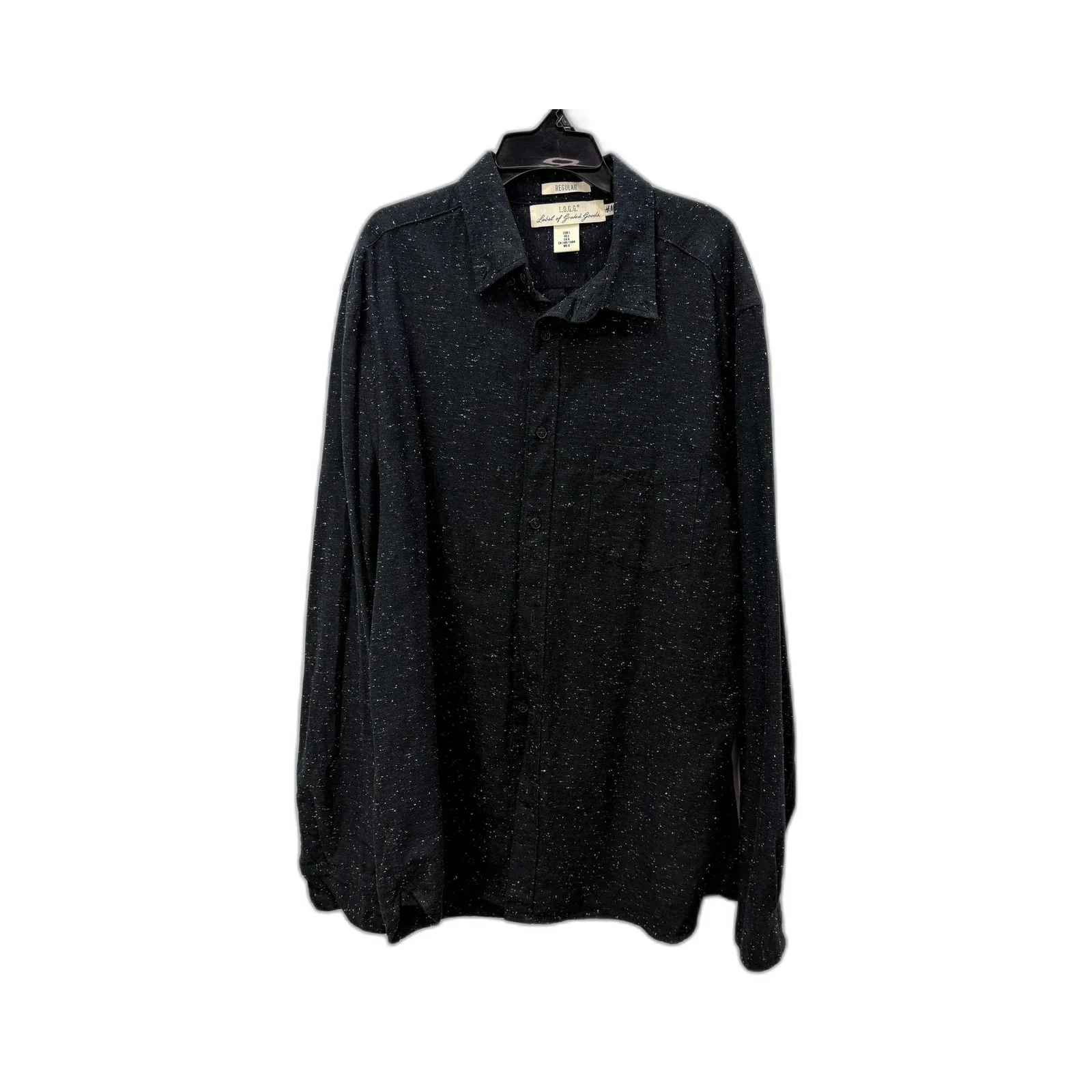 H&M Mens Relaxed Fit Pullover Sweatshirt in Black with Speckled Design, Size L