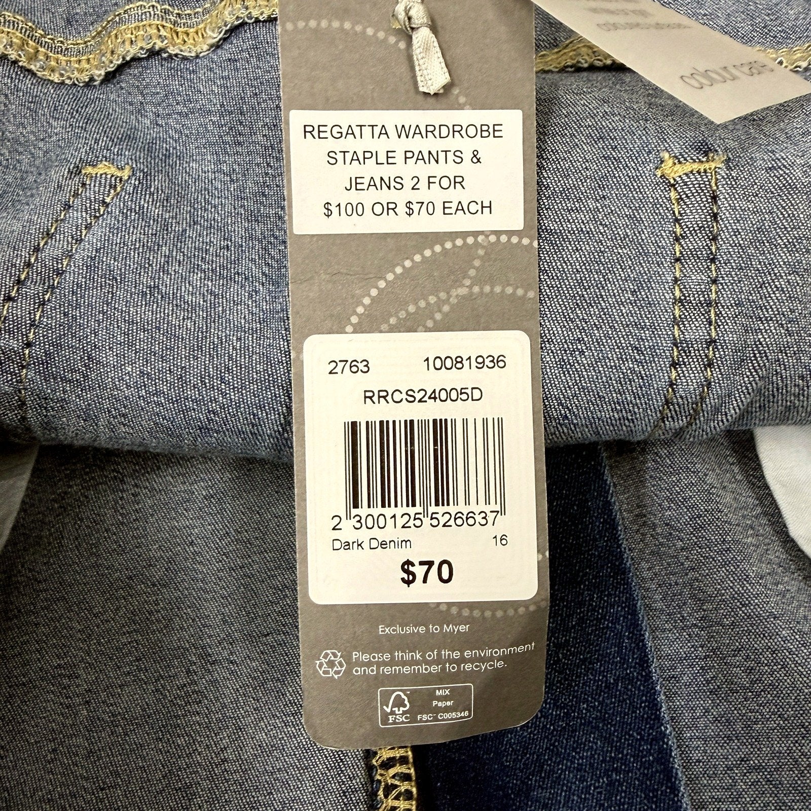 Regatta Wardrobe Womens Dark Denim Staple Pants Recycled Cotton Size 16 NEW - Image 4