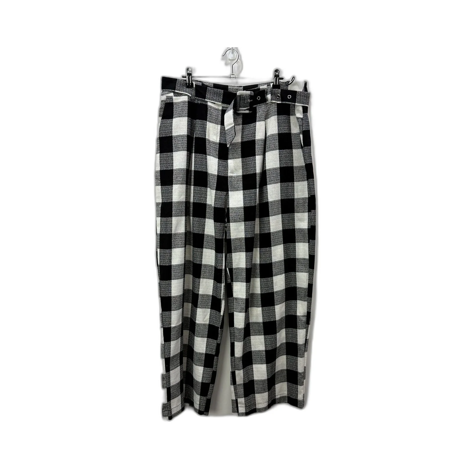 Atmos & Here Womens Plaid Pants in Black and White Checkered, Size 16