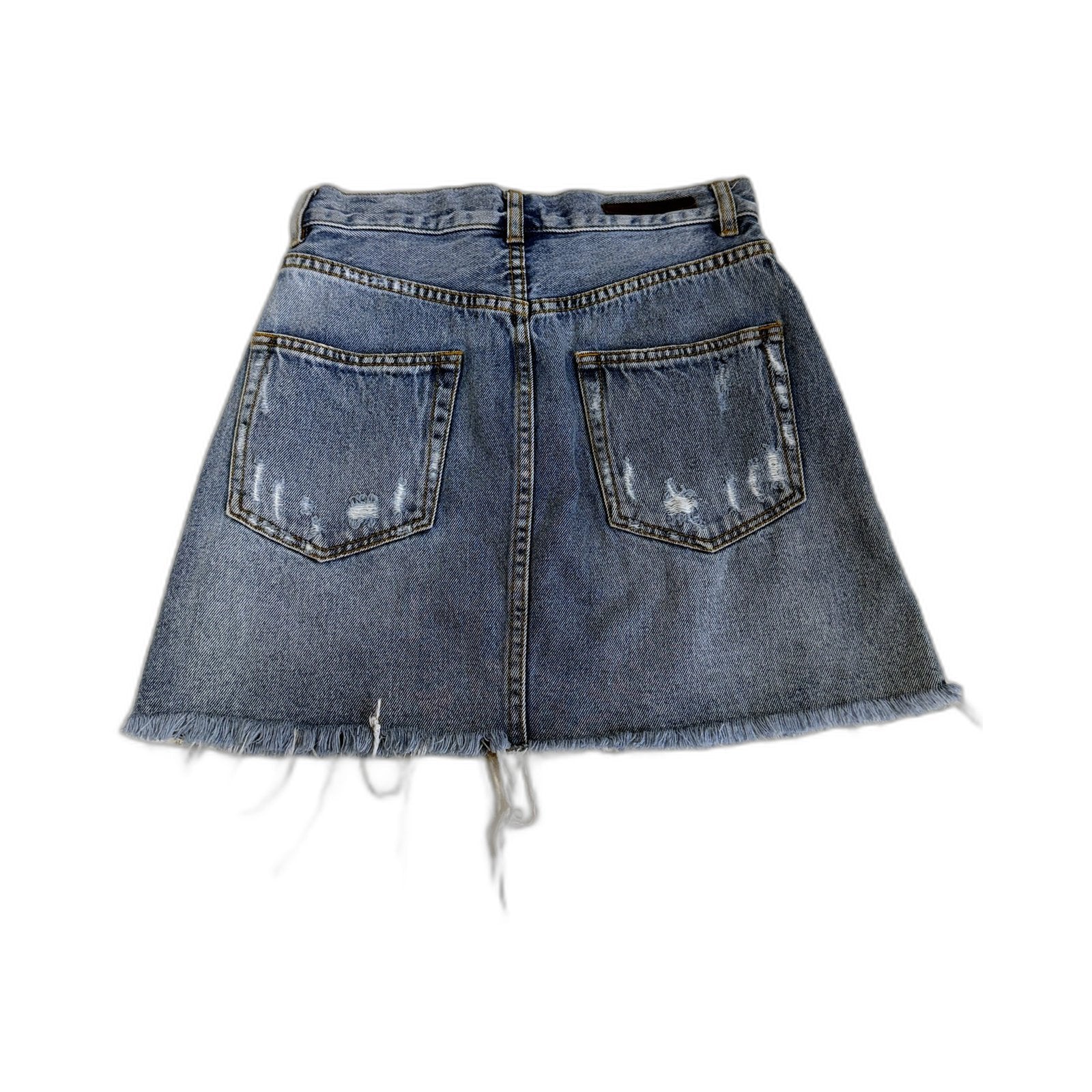 Decjub Womens Distressed Denim Skirt with Frayed Hem in Blue, Size 8 - Image 2