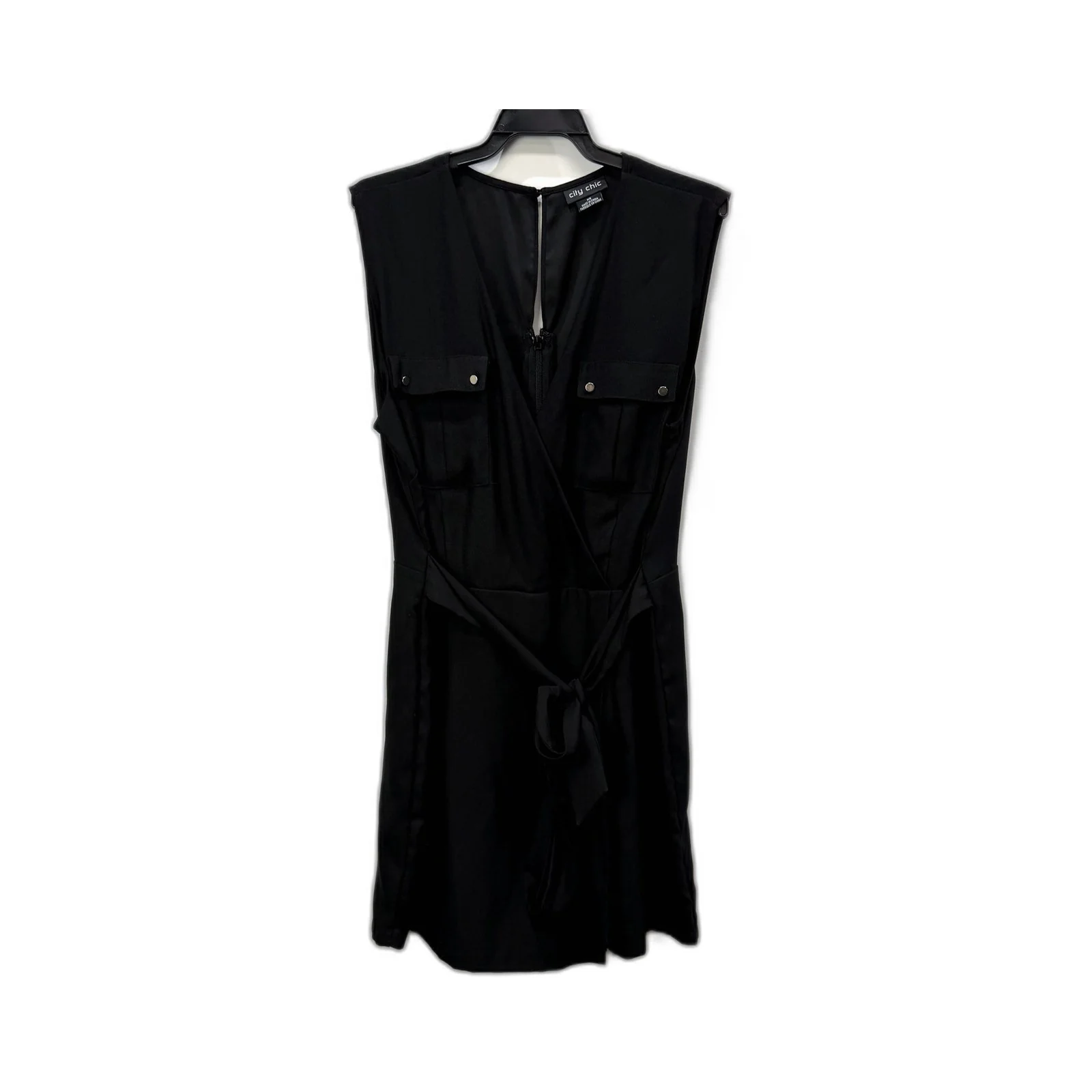 City Chic Womens Sleeveless Tie Waist Dress with Pockets Black Size XS