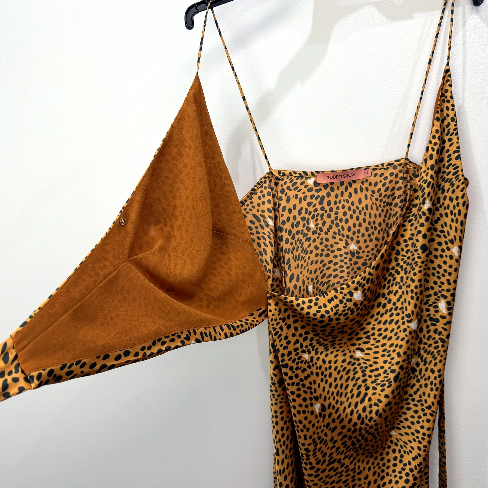 Rodeo Show Womens Leopard Print Wrap Dress Spaghetti Strap Casual Size 14 - Image 6