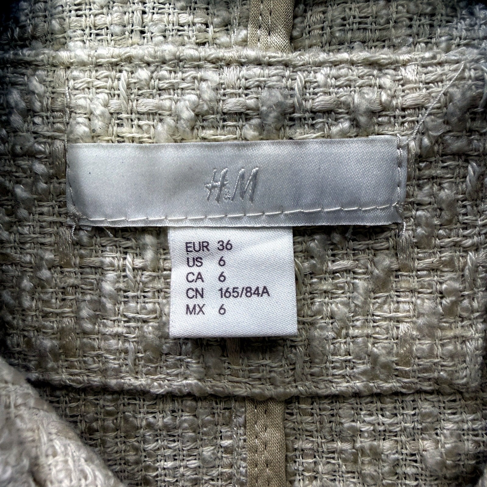 H&M Womens Textured Tweed Jacket with Frayed Beige Finish, Size 10 - Image 3