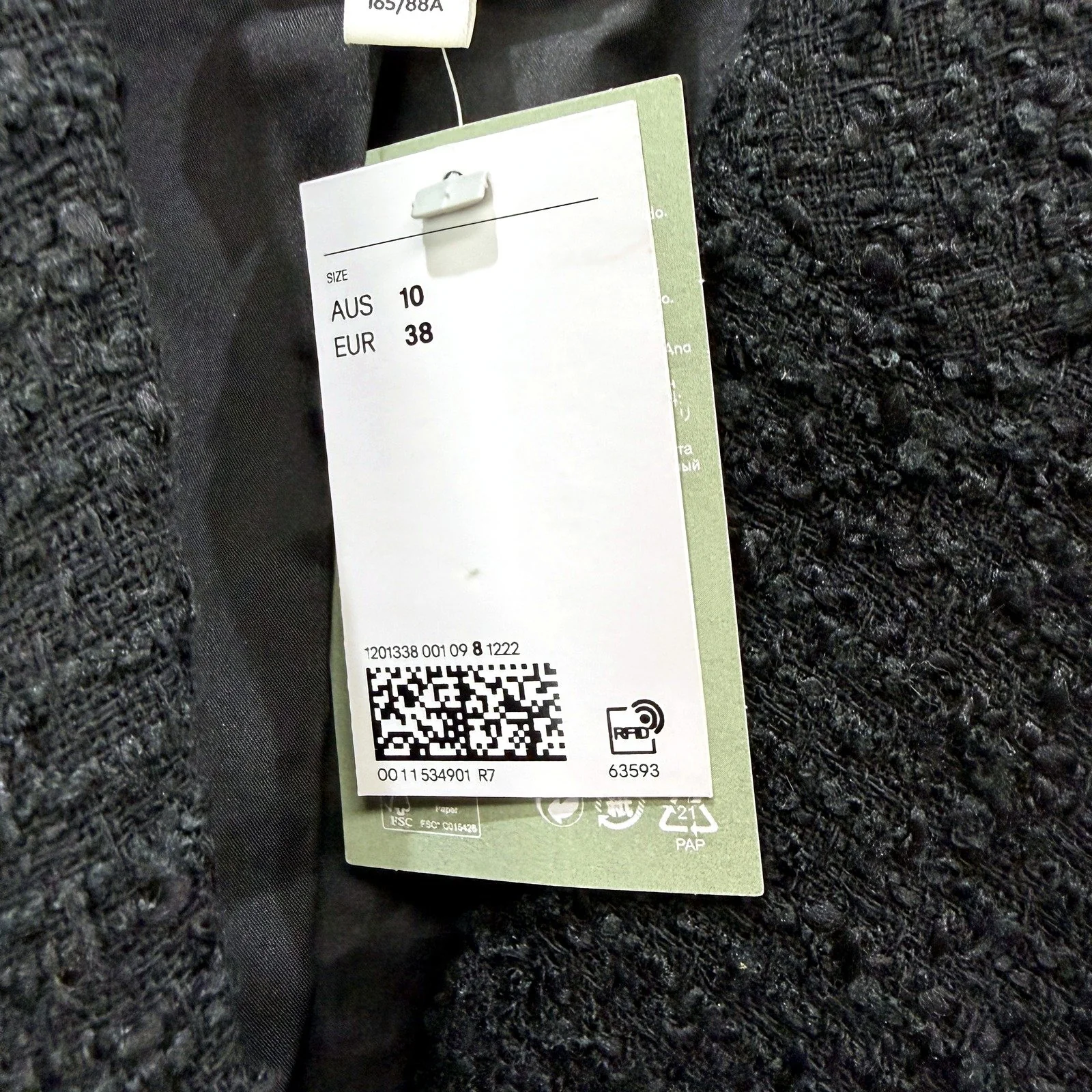 H&M Womens Wool Blend Textured Double Breasted Black Coat Size S NEW - Image 3