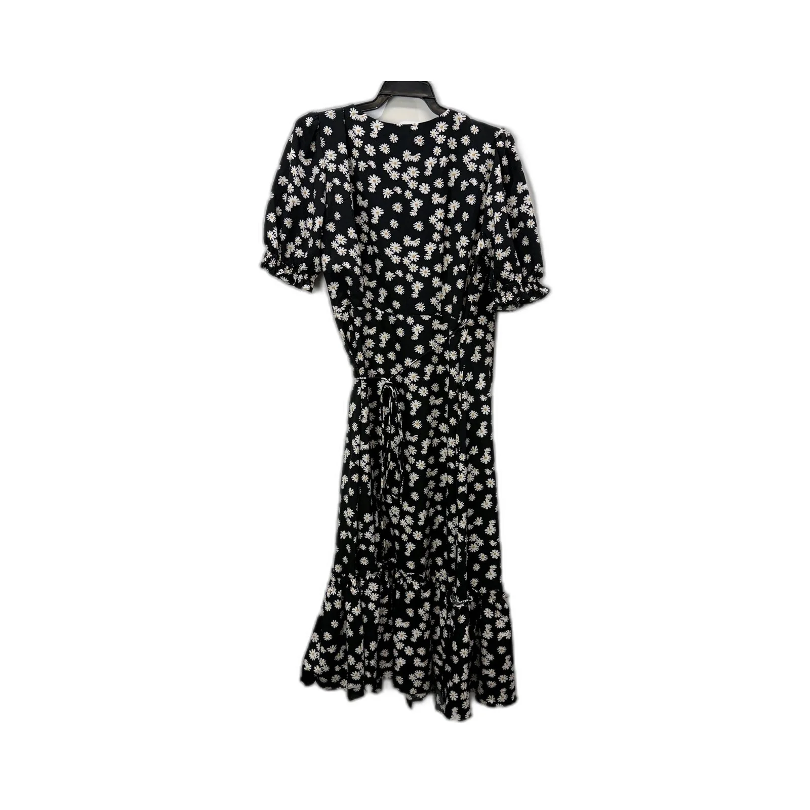 Hello Molly Womens Floral Print Wrap Dress Puff Sleeve Black White Size 10 - Image 2