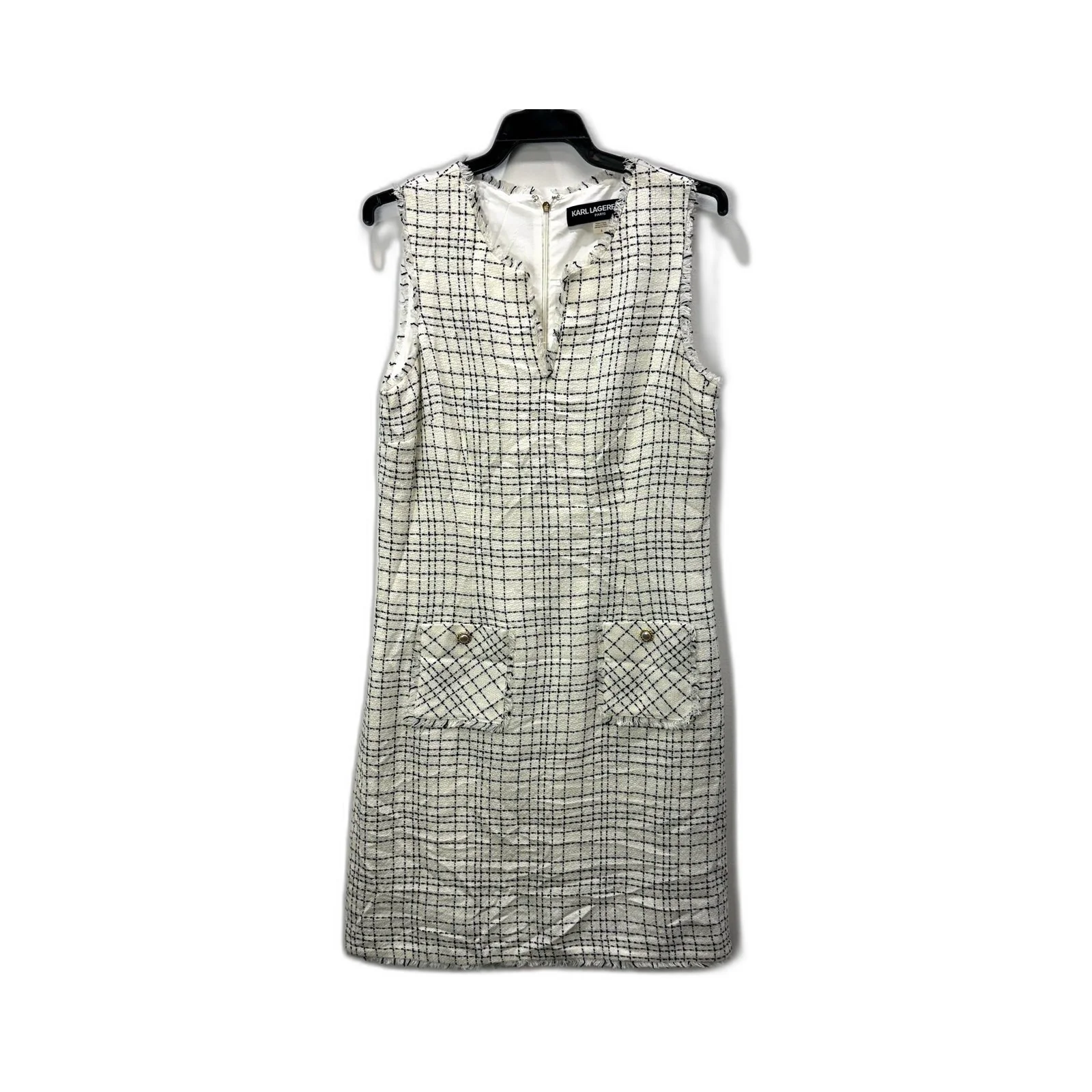 Karl Lagerfeld Womens Tweed Dress Sleeveless in White and Black, Size 6