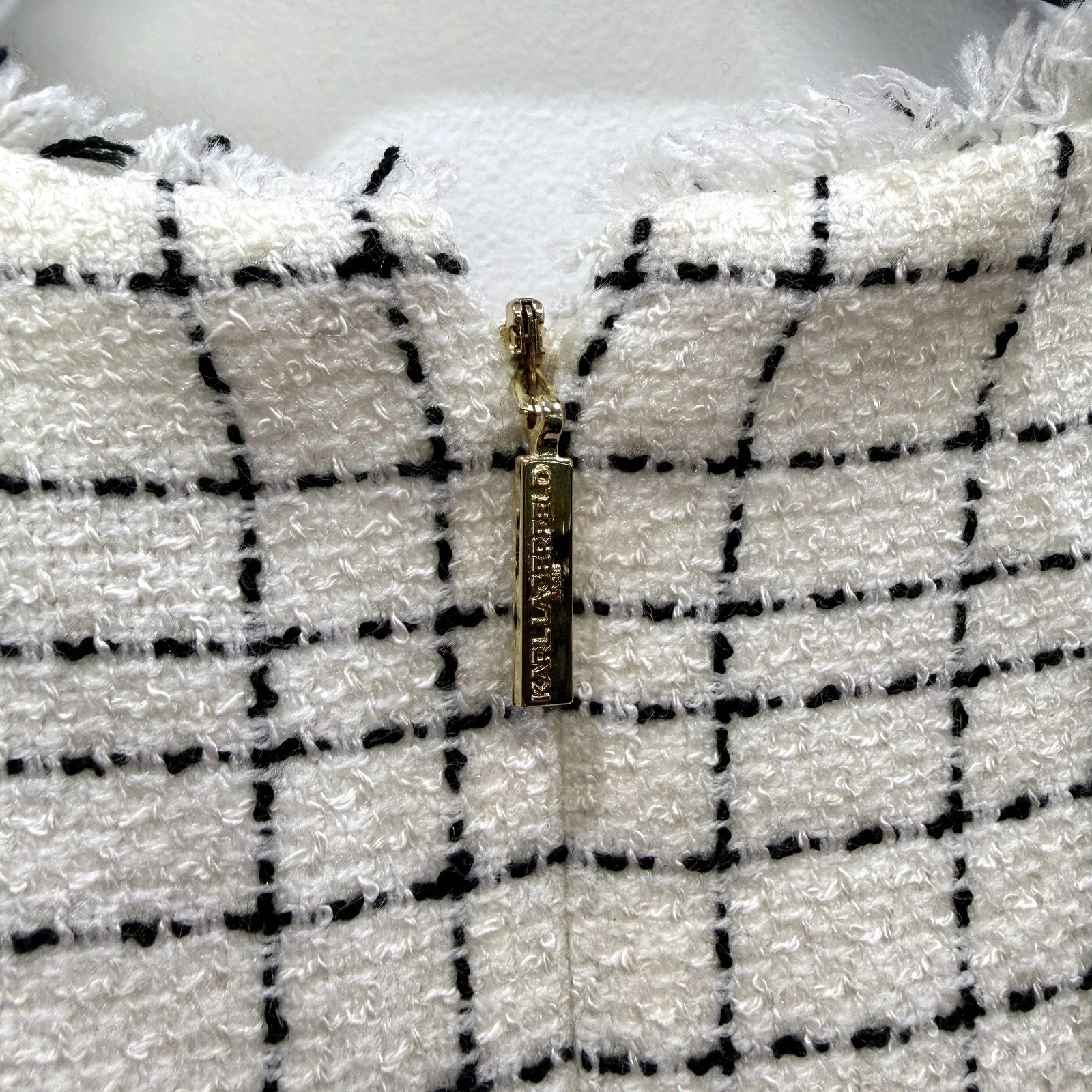 Karl Lagerfeld Womens Tweed Dress Sleeveless in White and Black, Size 6 - Image 4
