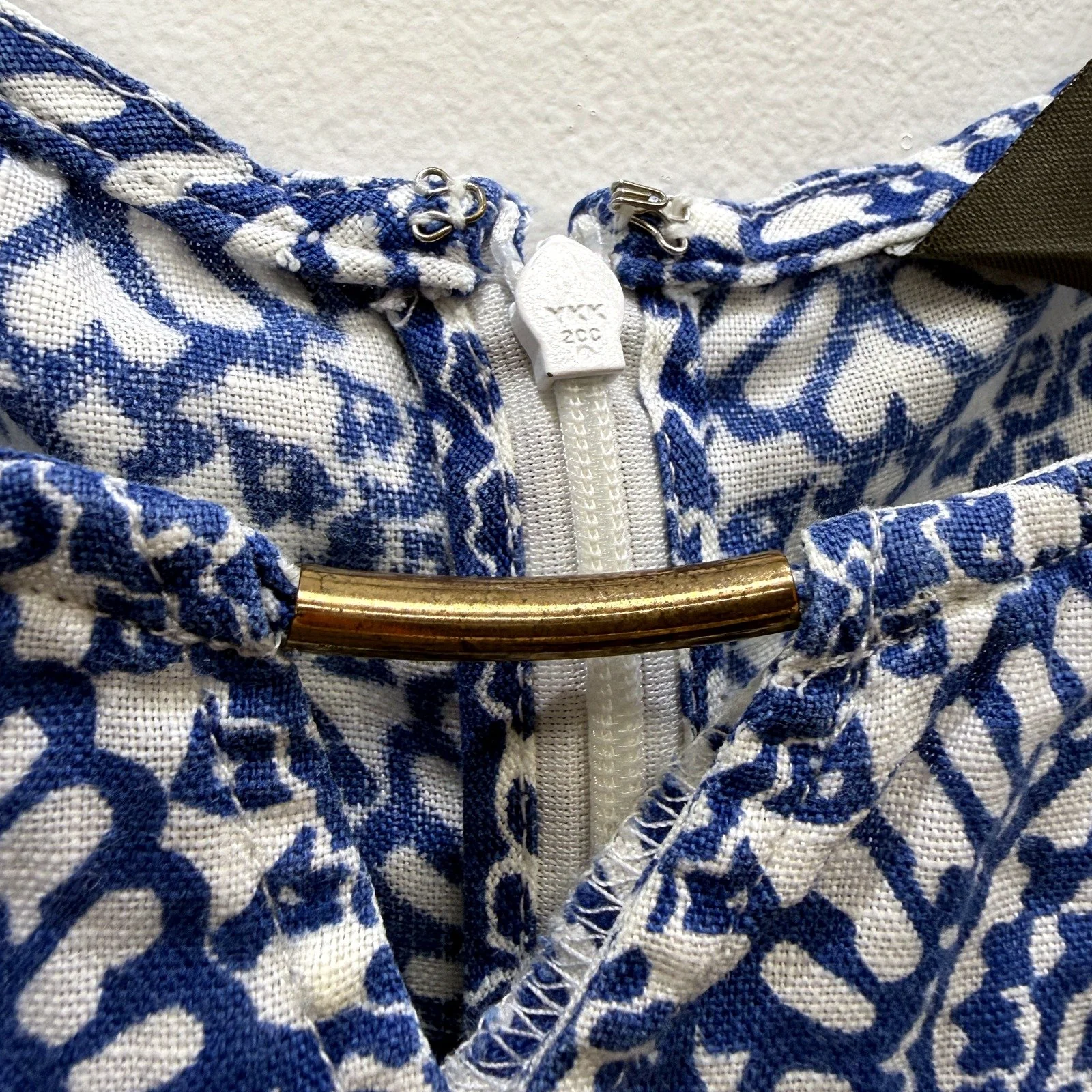 Jacquie Womens Floral Linen Summer Dress in Blue and White Sz 14 - Image 5