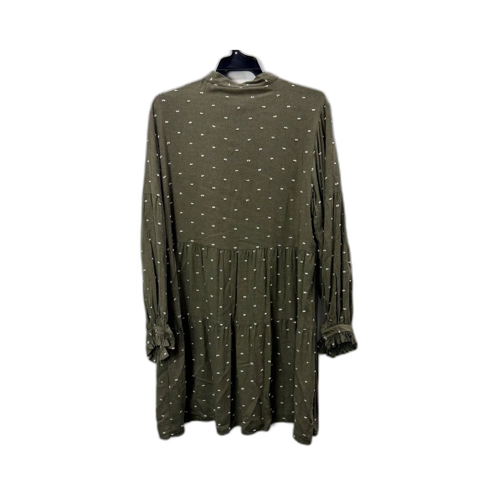 Zara Womens Polka Dot Dress Ruffle Hem Long Sleeves Olive Green Size L - Image 2