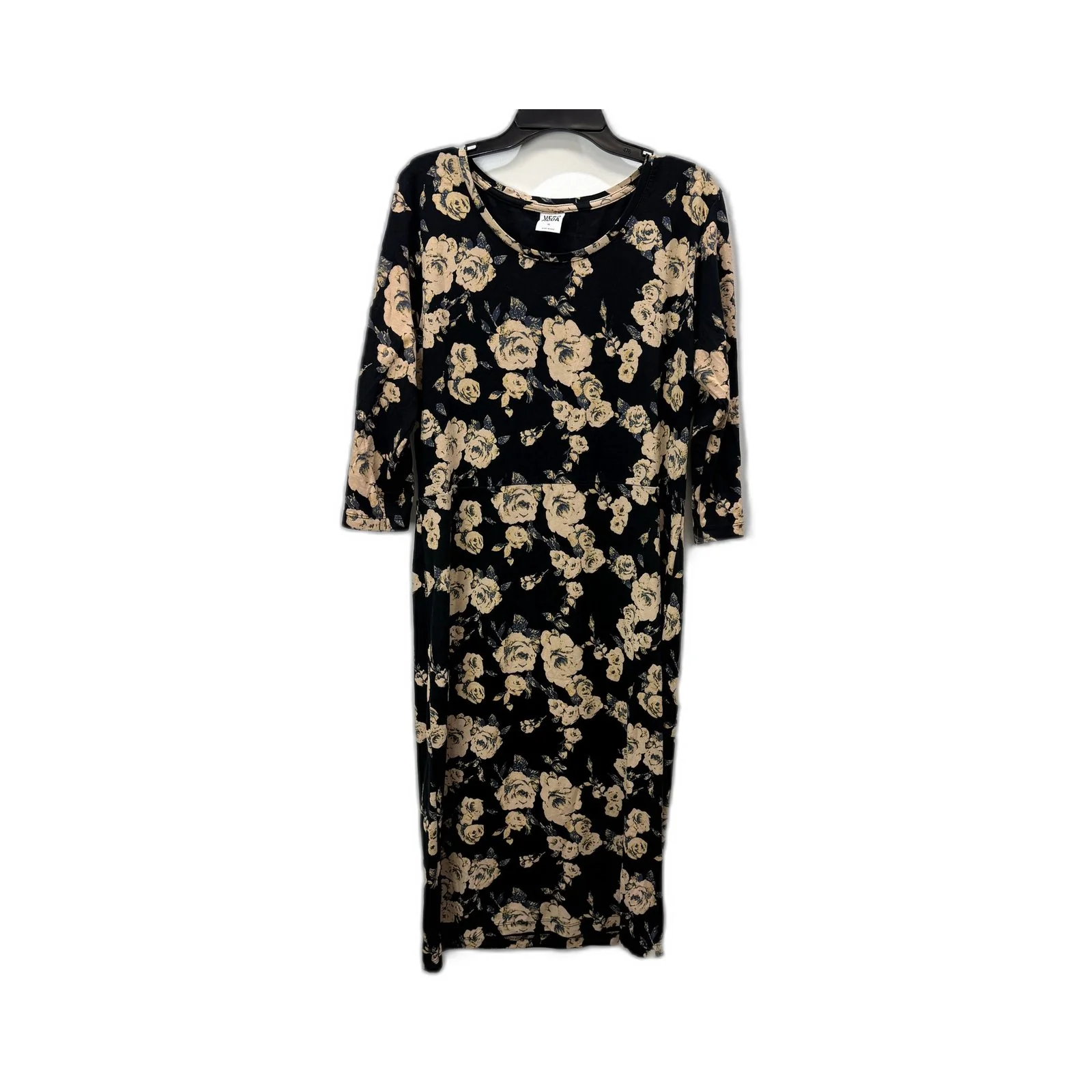 Vero Moda Womens Floral Print Dress Knee Length Long Sleeve Black Beige Size XL