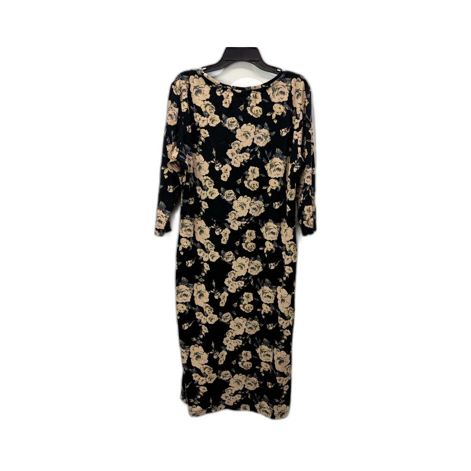 Vero Moda Womens Floral Print Dress Knee Length Long Sleeve Black Beige Size XL - Image 2