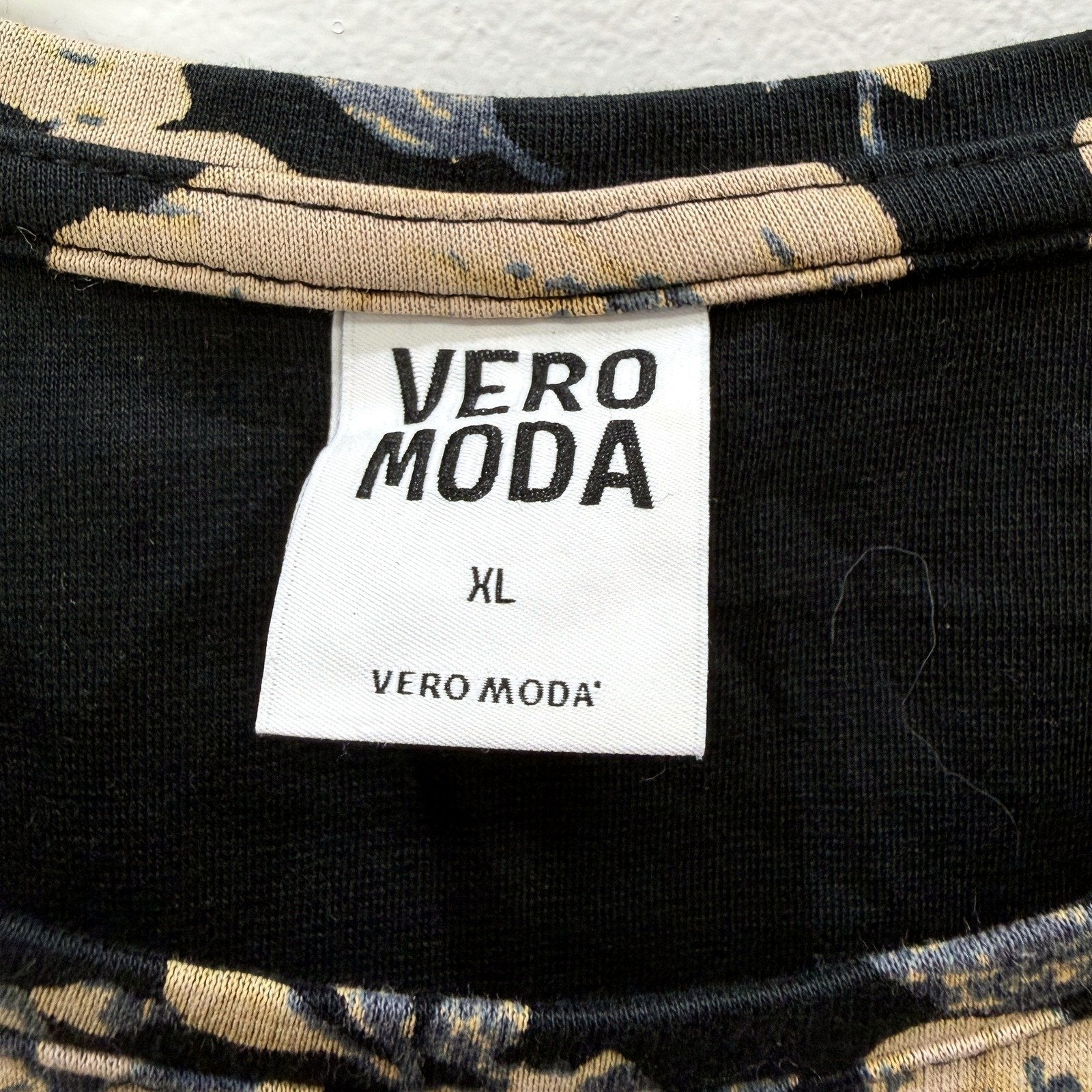 Vero Moda Womens Floral Print Dress Knee Length Long Sleeve Black Beige Size XL - Image 3