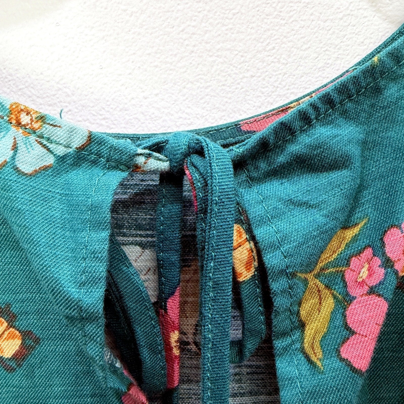 Princess Highway Womens Floral Print Tiered Dress Puff Sleeve Teal Size 6 - Image 5