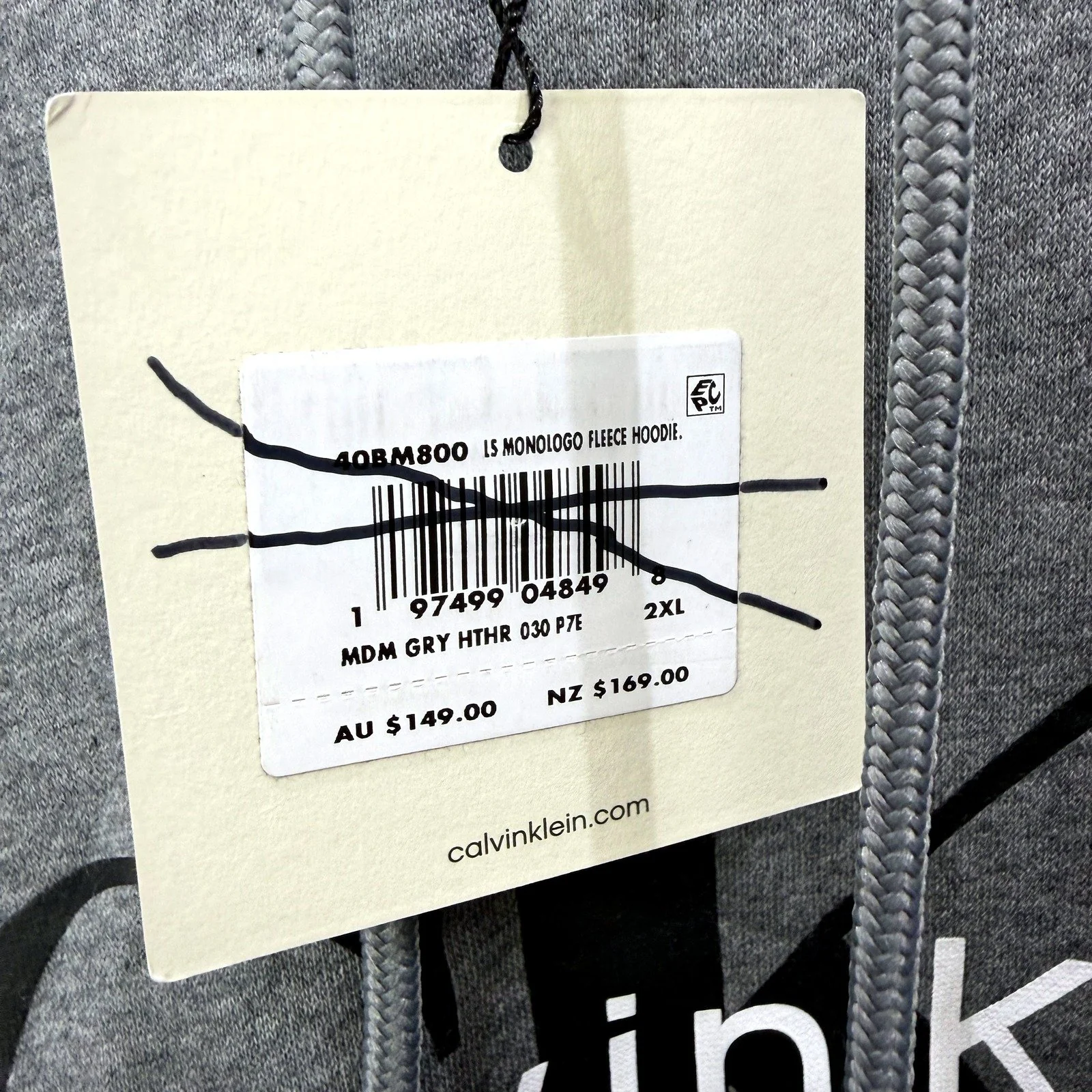 Calvin Klein Mens Monologa Fleece Pullover Hoodie Medium Gray Size 2XL NEW - Image 3