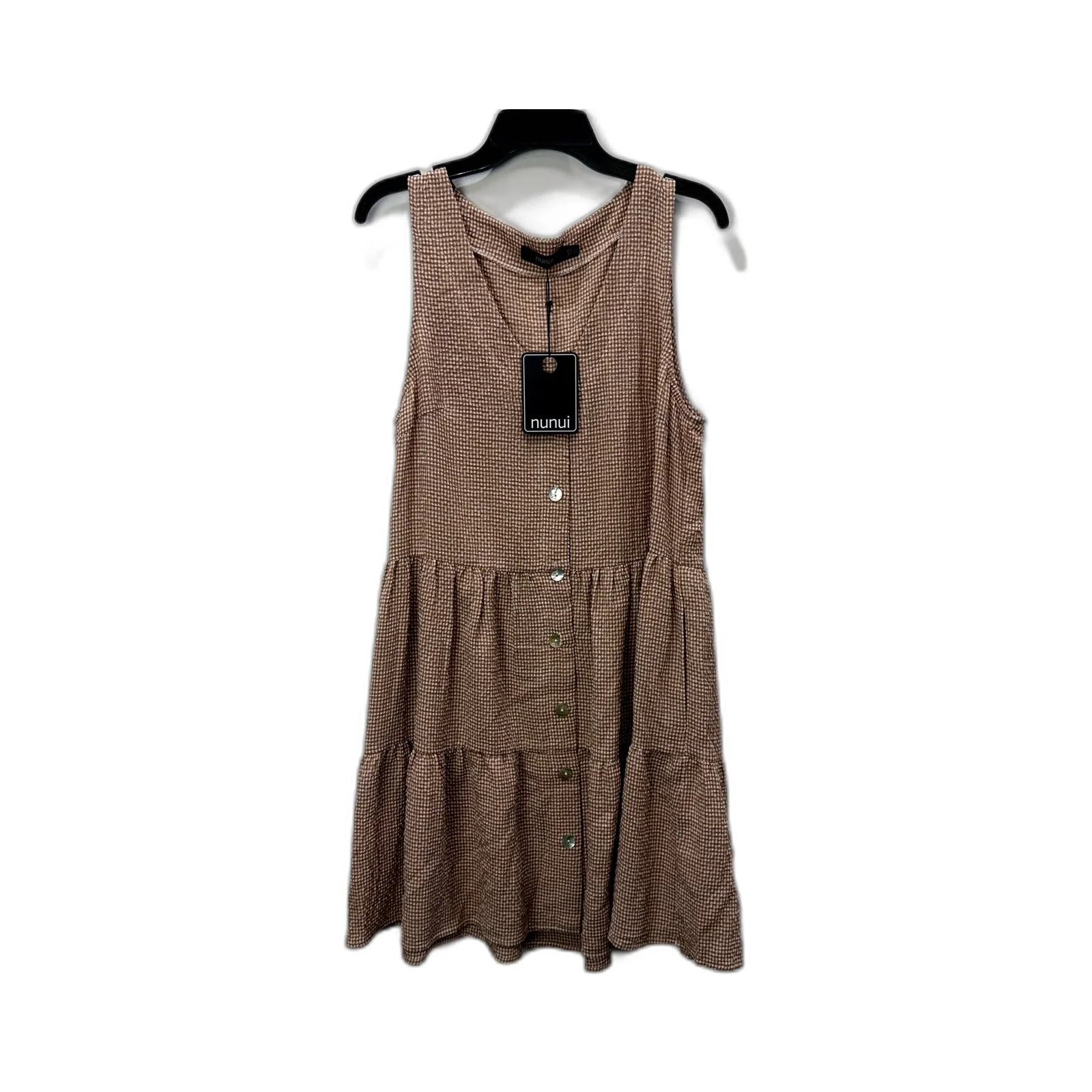 Nunui Womens Tiered Button Front Gingham Dress Casual Sleeveless Size 10 NEW