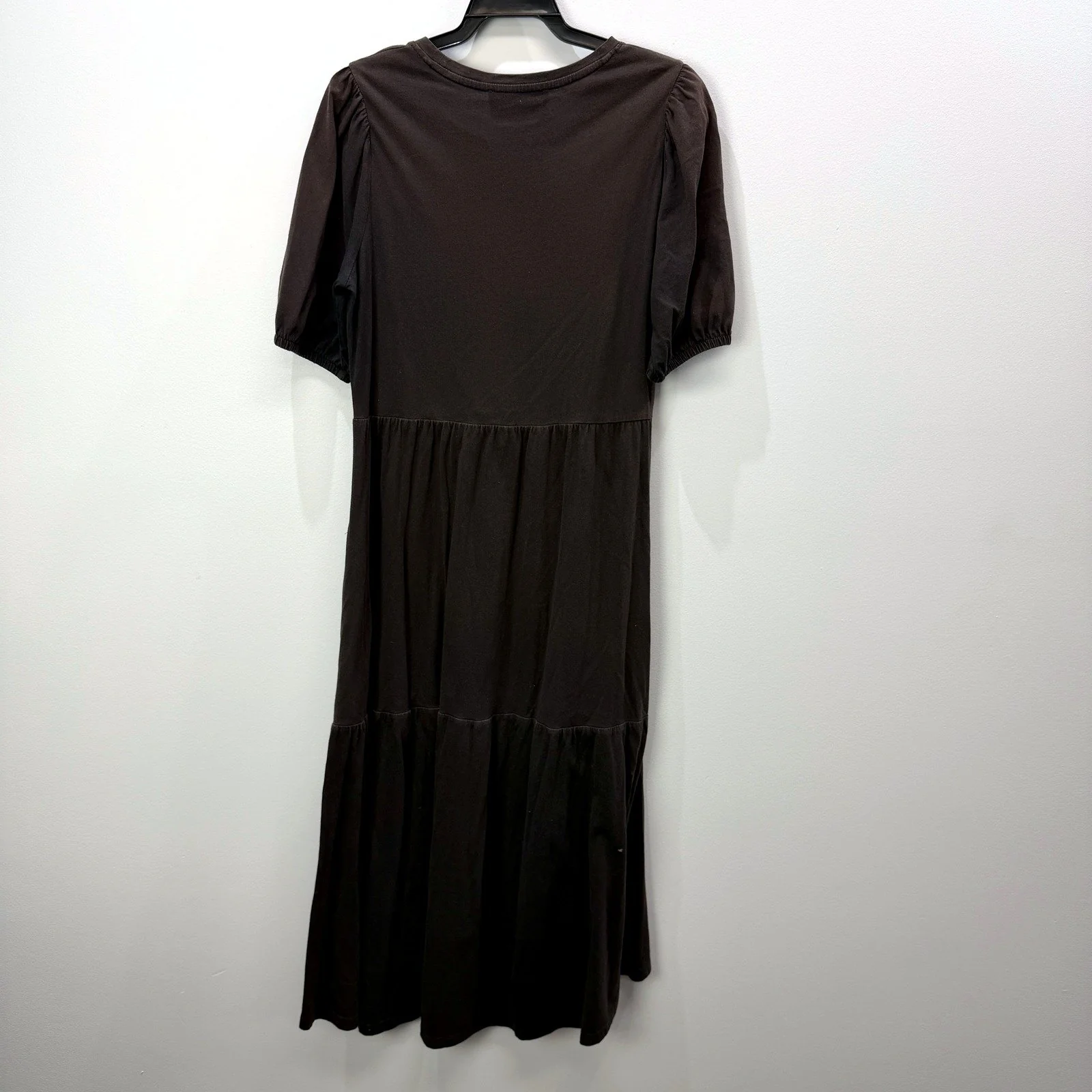 Decjuba Womens Tiered Midi Dress Relaxed Fit Puff Sleeve Dark Brown Size S - Image 2