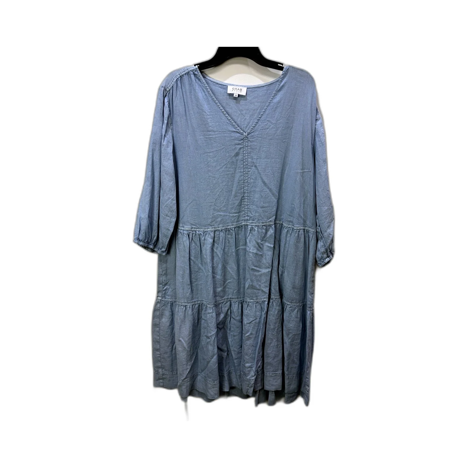 Ruffle Puff Sleeve Denim Dress Womens in Dusty Blue, Size 10 NEW
