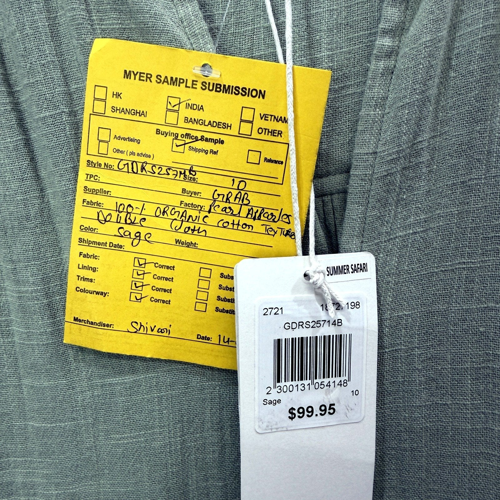 Grab Denim Womens Ruffle Puff Sleeve Dress Organic Cotton Sage Green Size 10 NEW - Image 4