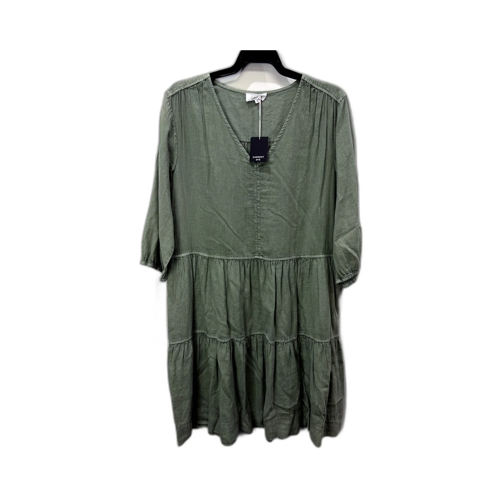 GNAR Womens Tiered Linen Viscose Puff Sleeve Dress in Sage Size 10 NEW