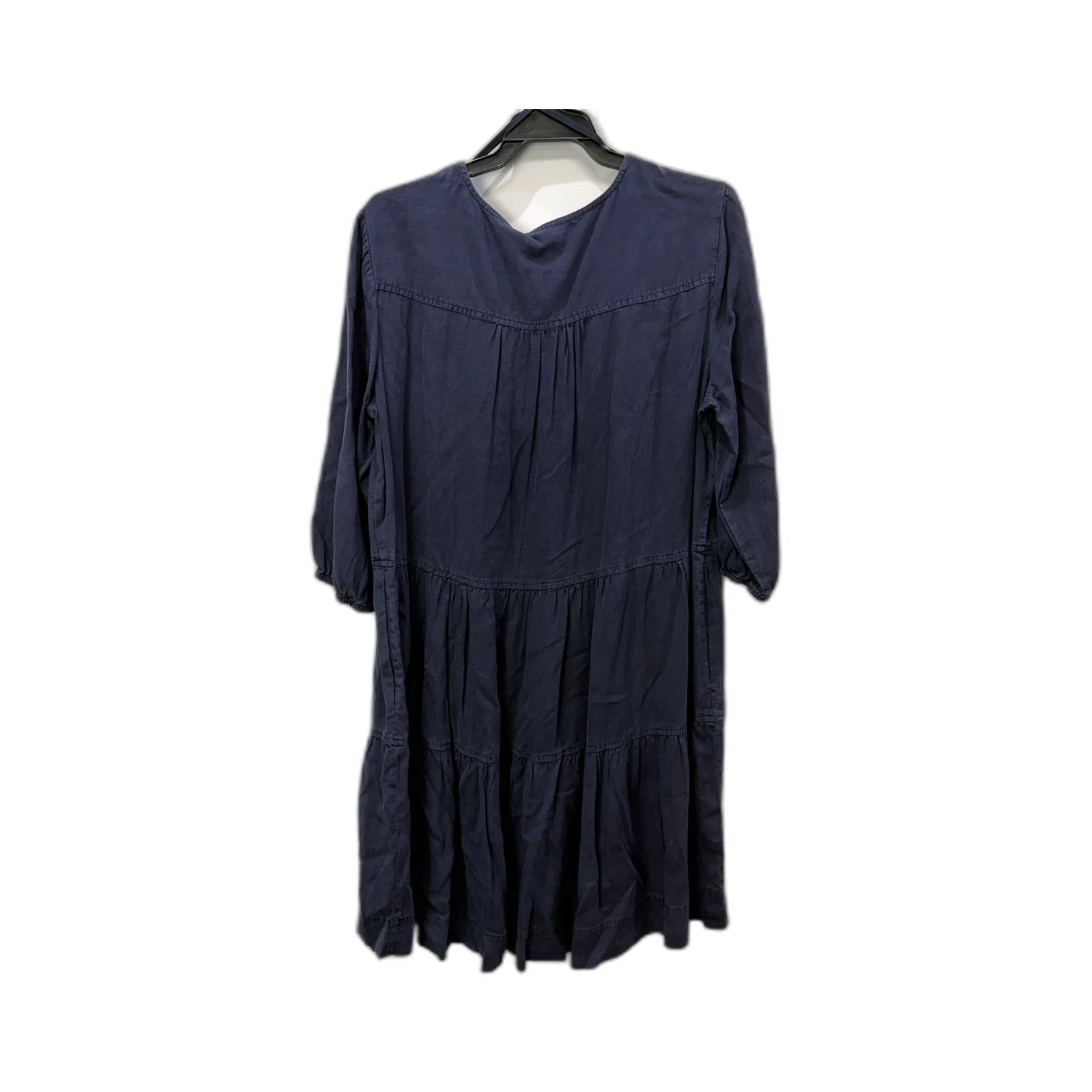 GRAD DENIM Womens Tiered Puff Sleeve Linen Viscose Navy Dress Size 10 NEW - Image 2