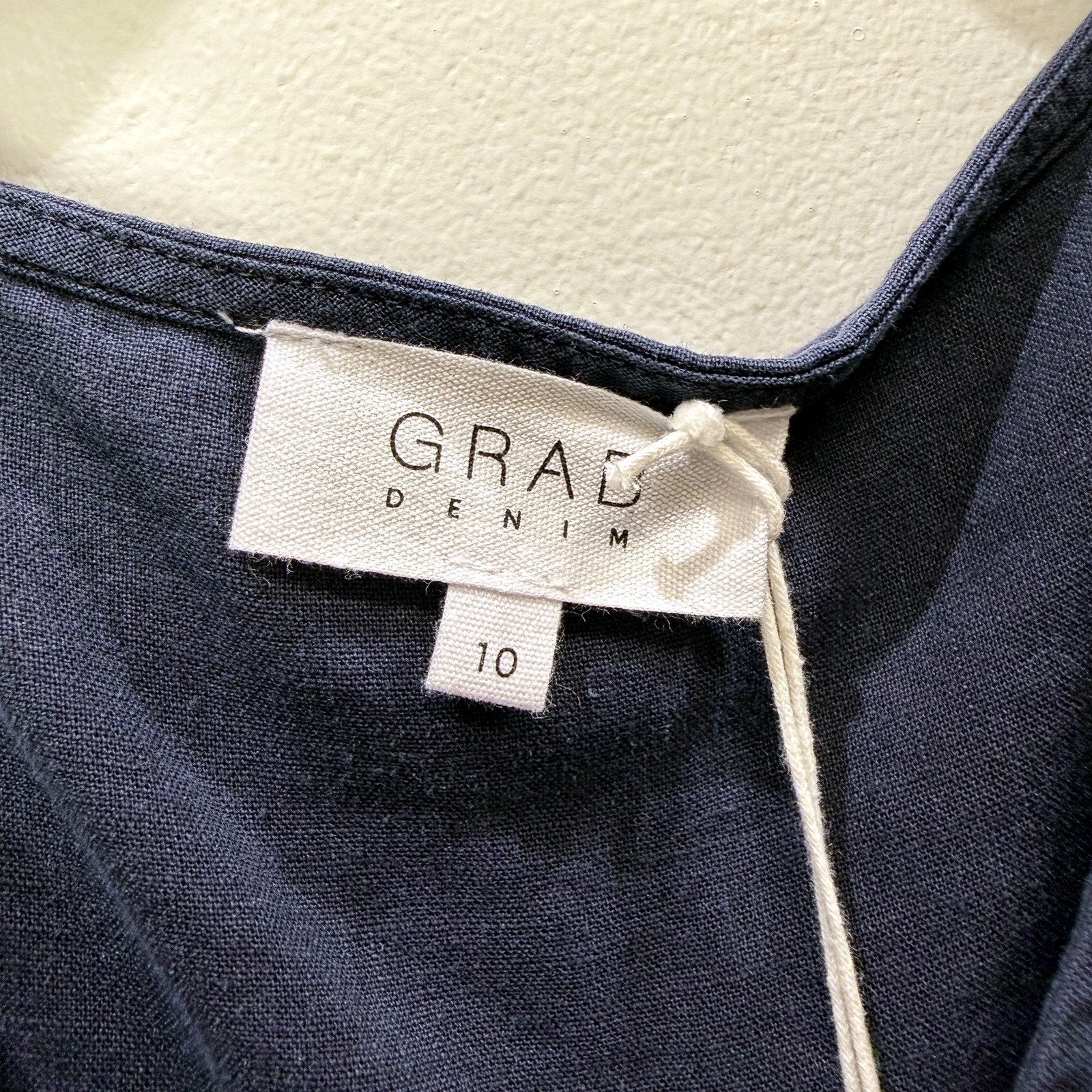 GRAD DENIM Womens Tiered Puff Sleeve Linen Viscose Navy Dress Size 10 NEW - Image 4