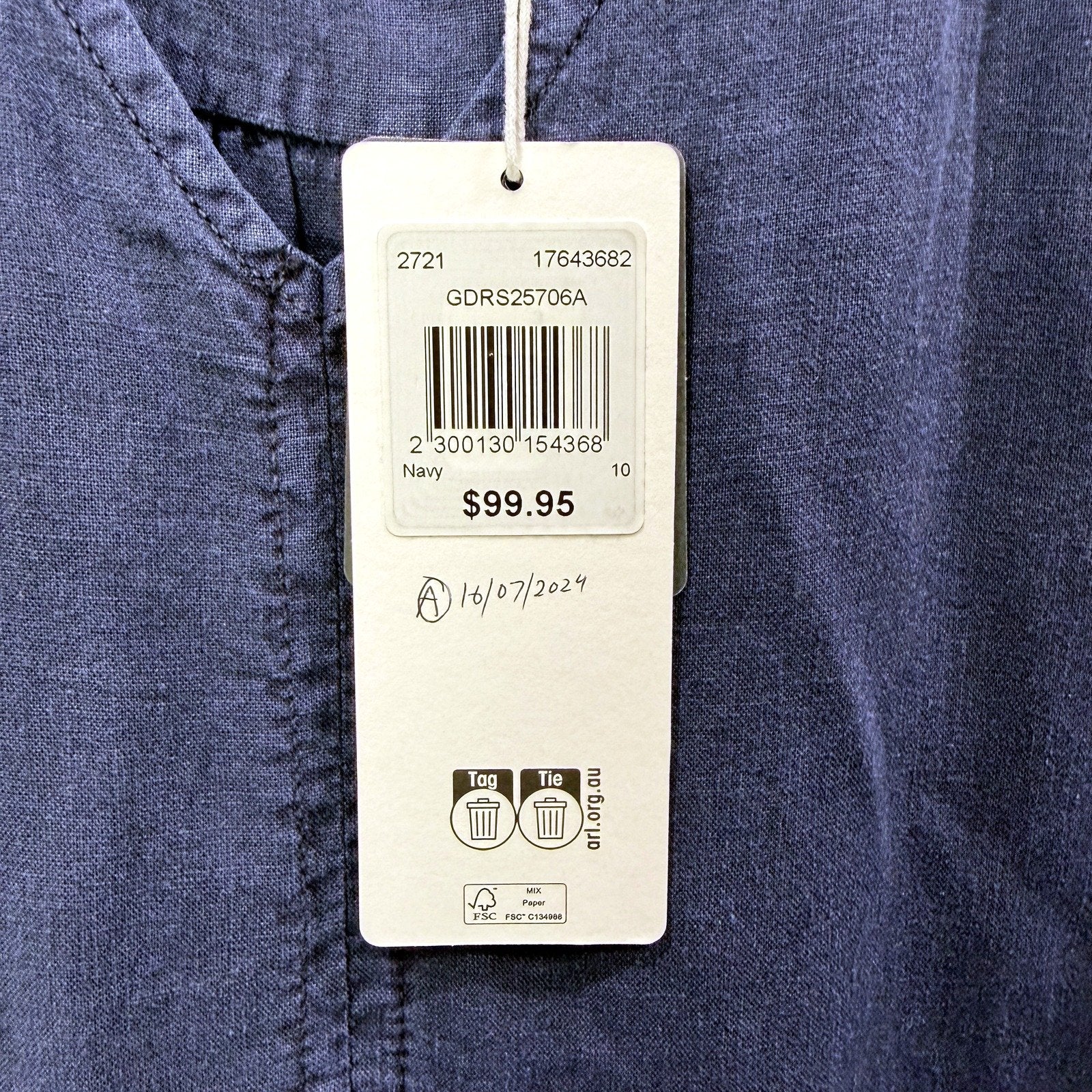 GRAD DENIM Womens Tiered Puff Sleeve Linen Viscose Navy Dress Size 10 NEW - Image 5