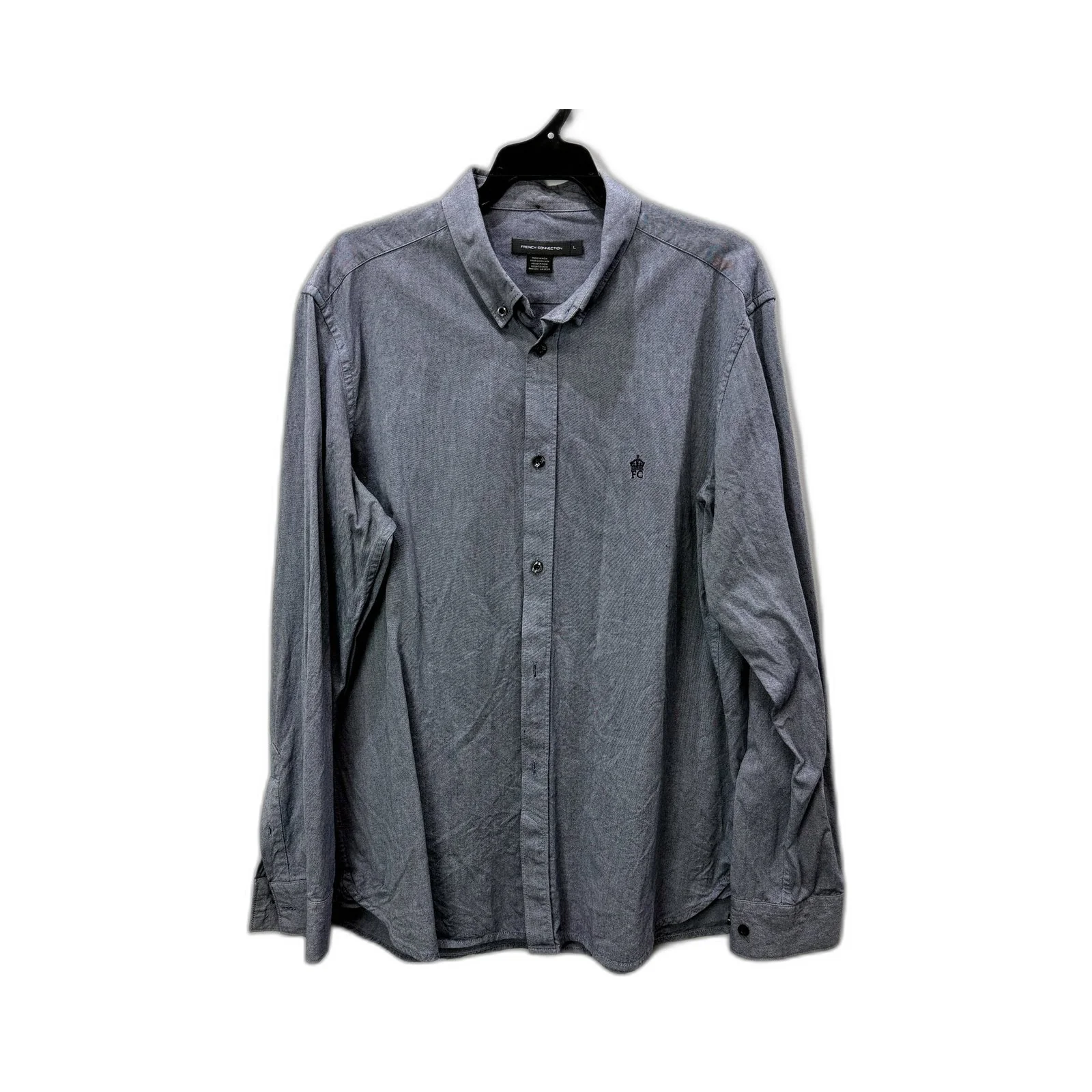 French Connection Mens Gray/Blue Button-Down Shirt, 100% Cotton, Size L