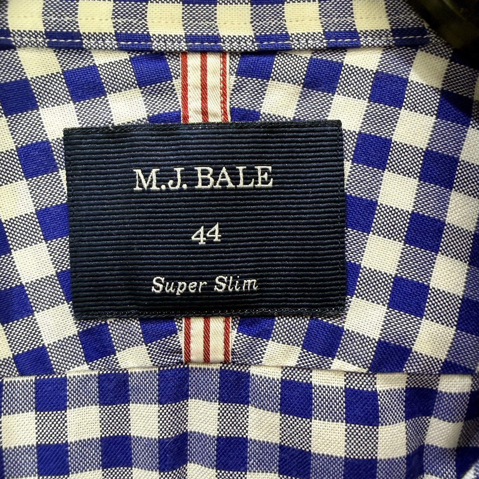 M.J. Bale Mens Super Slim Button-Down Shirt Blue and White Gingham Size 44 NEW - Image 4