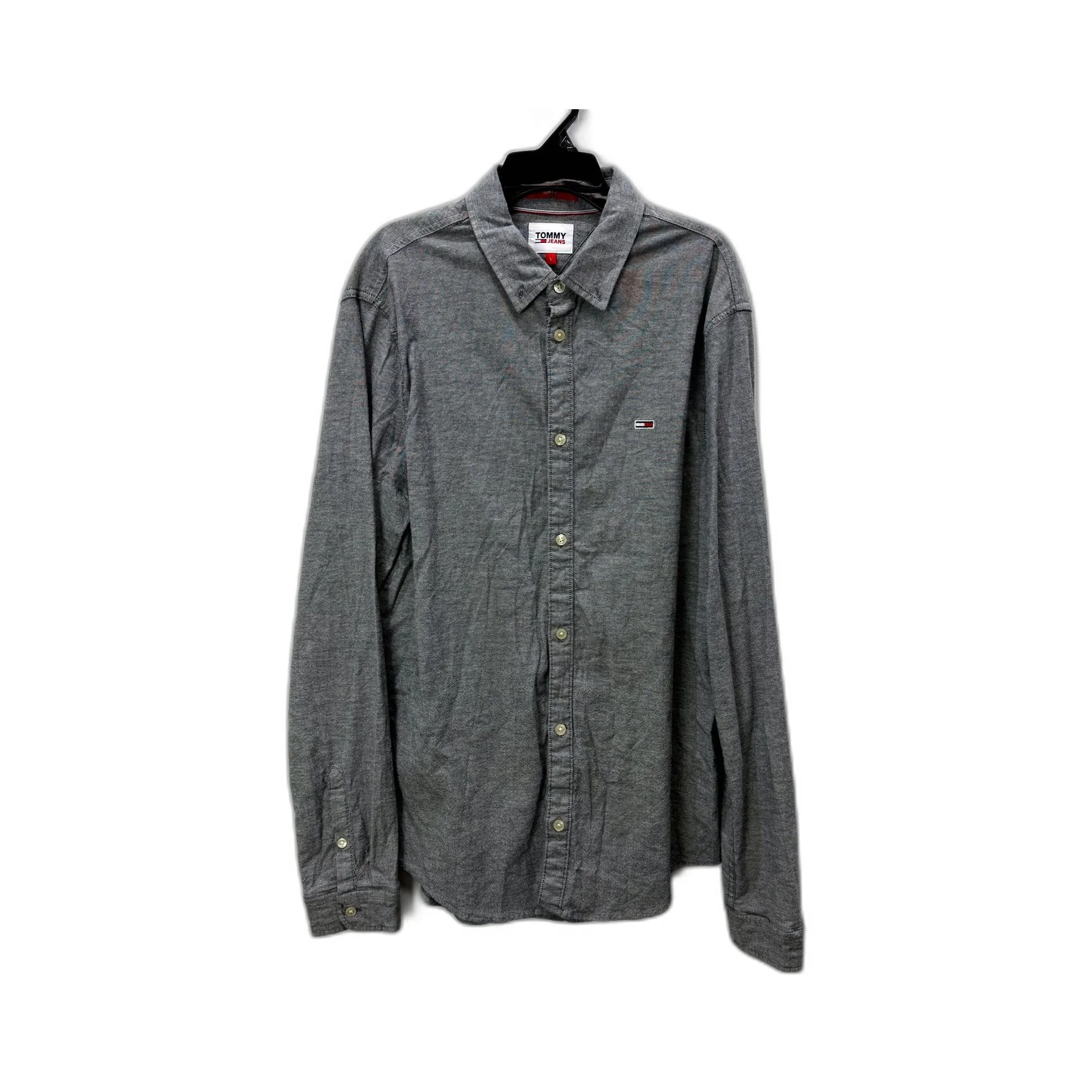 Tommy Jeans Mens Gray Slim Fit Button-Down Shirt Size L