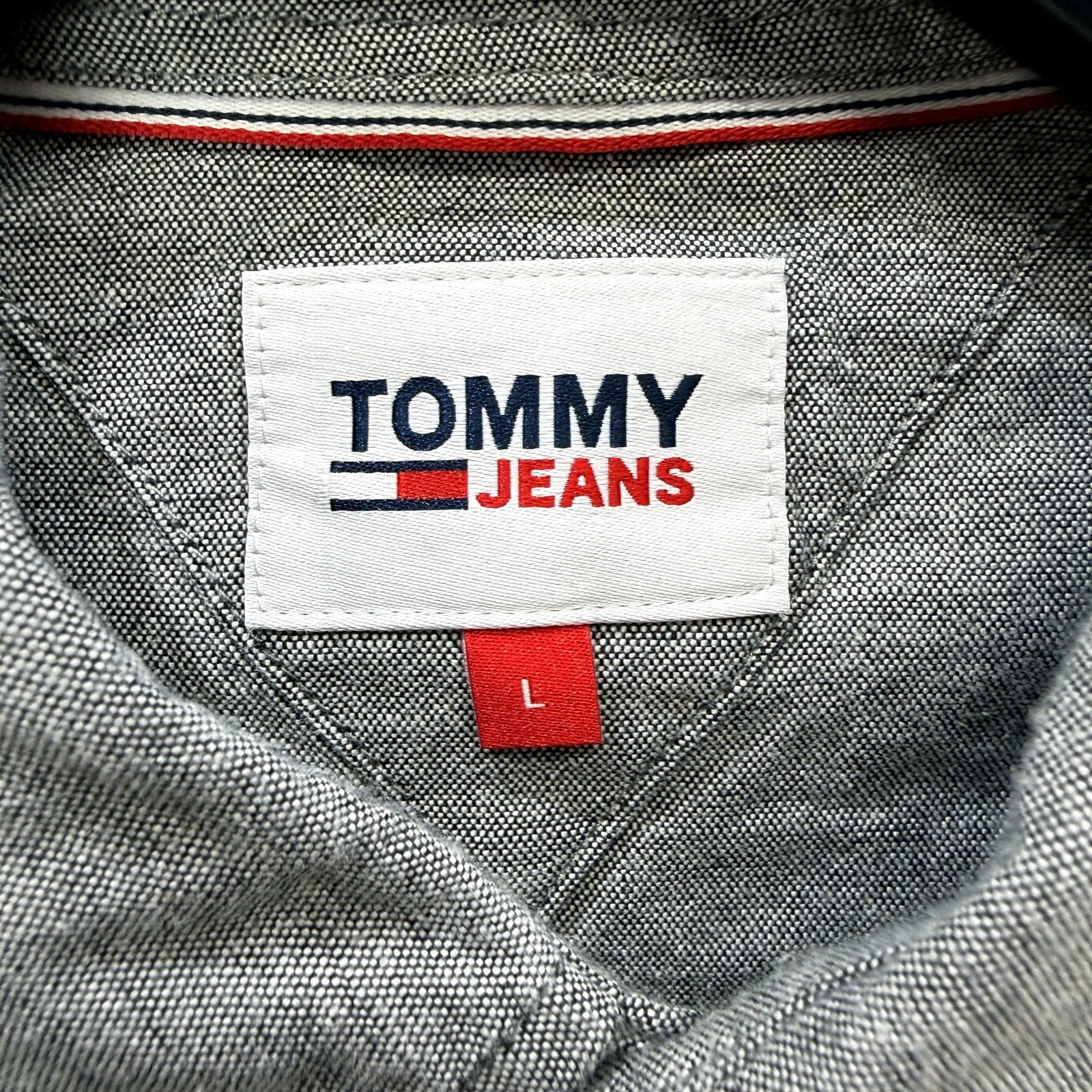 Tommy Jeans Mens Gray Slim Fit Button-Down Shirt Size L - Image 4
