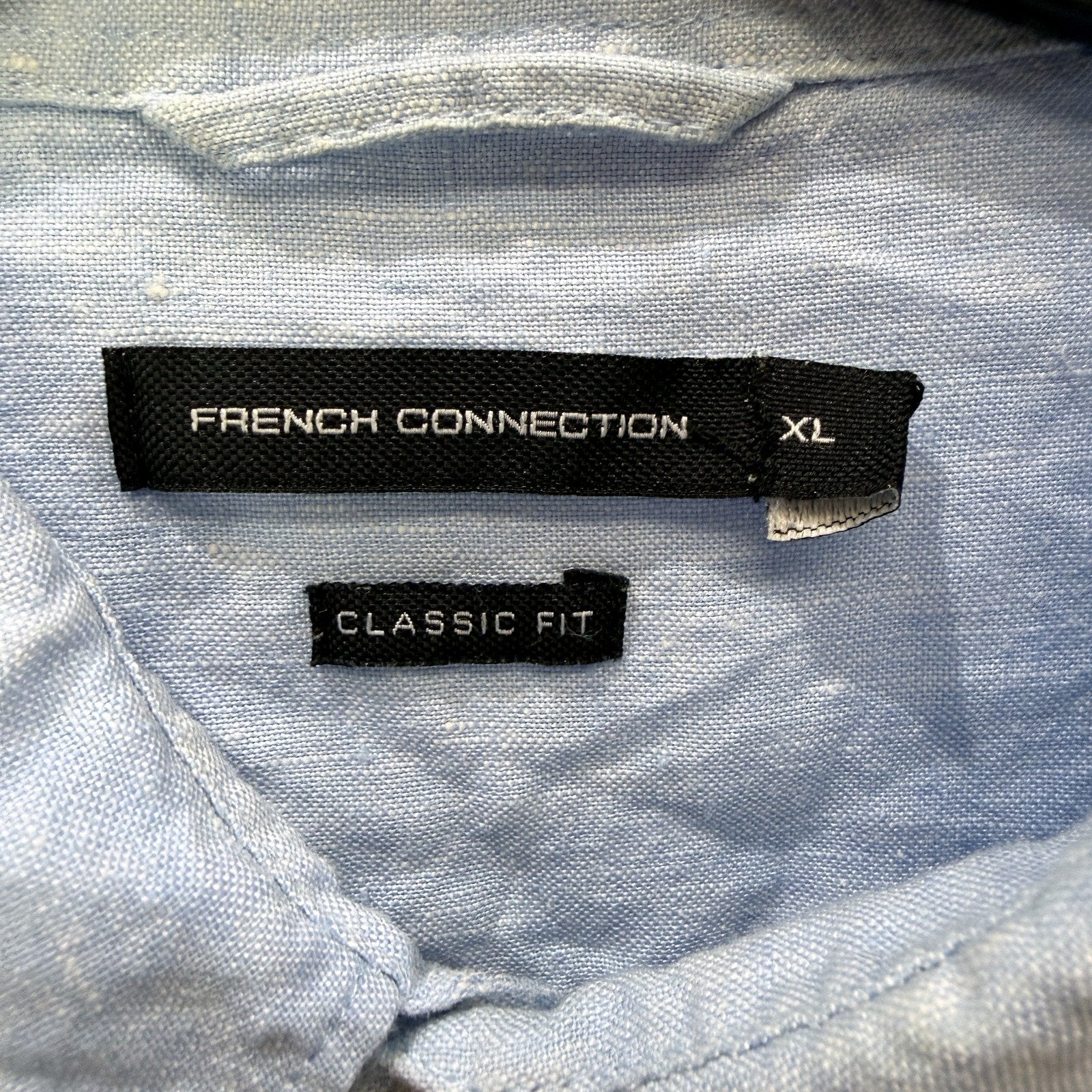 French Connection Mens Light Blue Button-Down Linen Shirt, XL Size - Image 4
