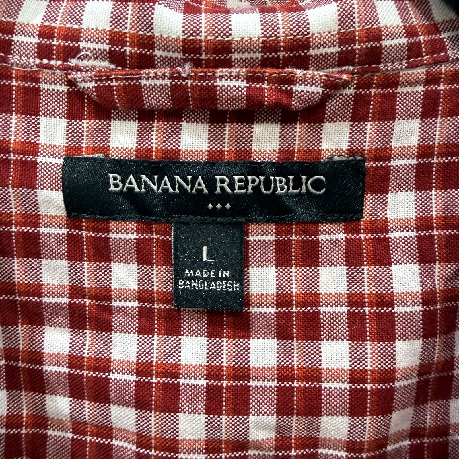 Banana Republic Mens Plaid Button-Down Shirt Red and White Long Sleeve Size L - Image 3
