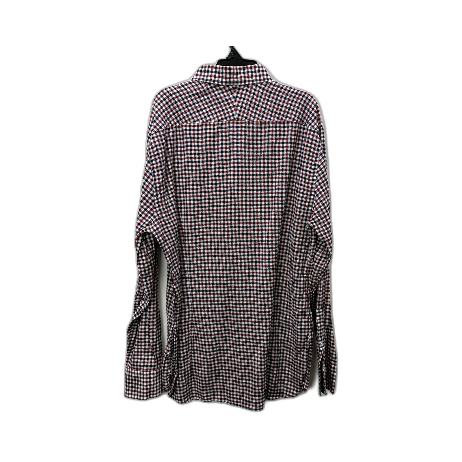 M&S Mens Plaid Button-Down Shirt Burgundy and Navy Cotton Casual Size L - Image 2
