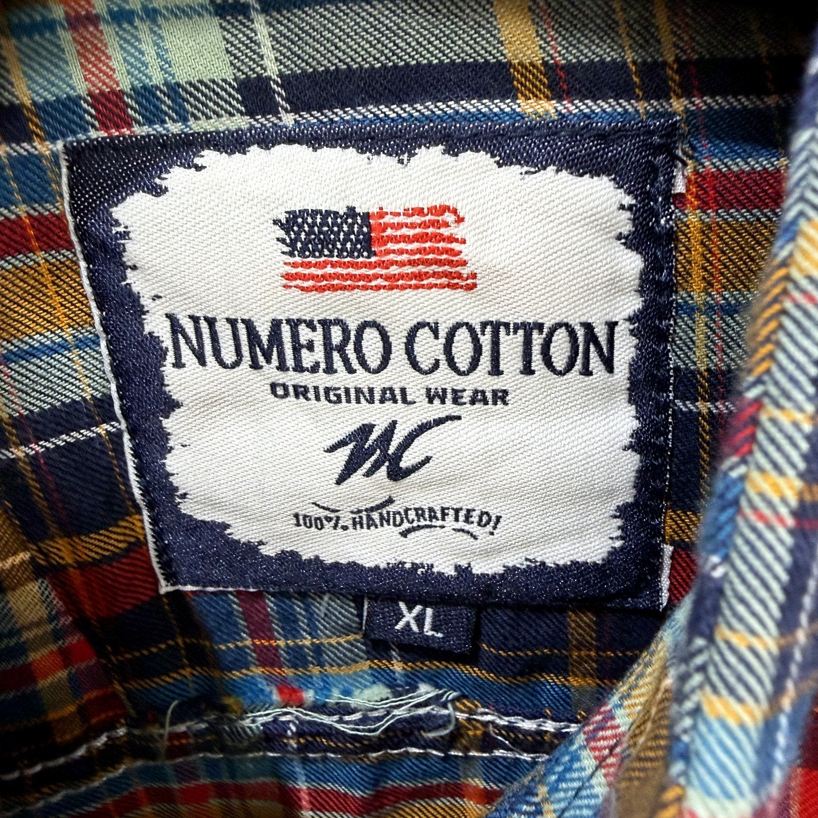 Numero Cotton Mens Plaid Button-Down Shirt Casual Vintage Multi Color Size XL - Image 3