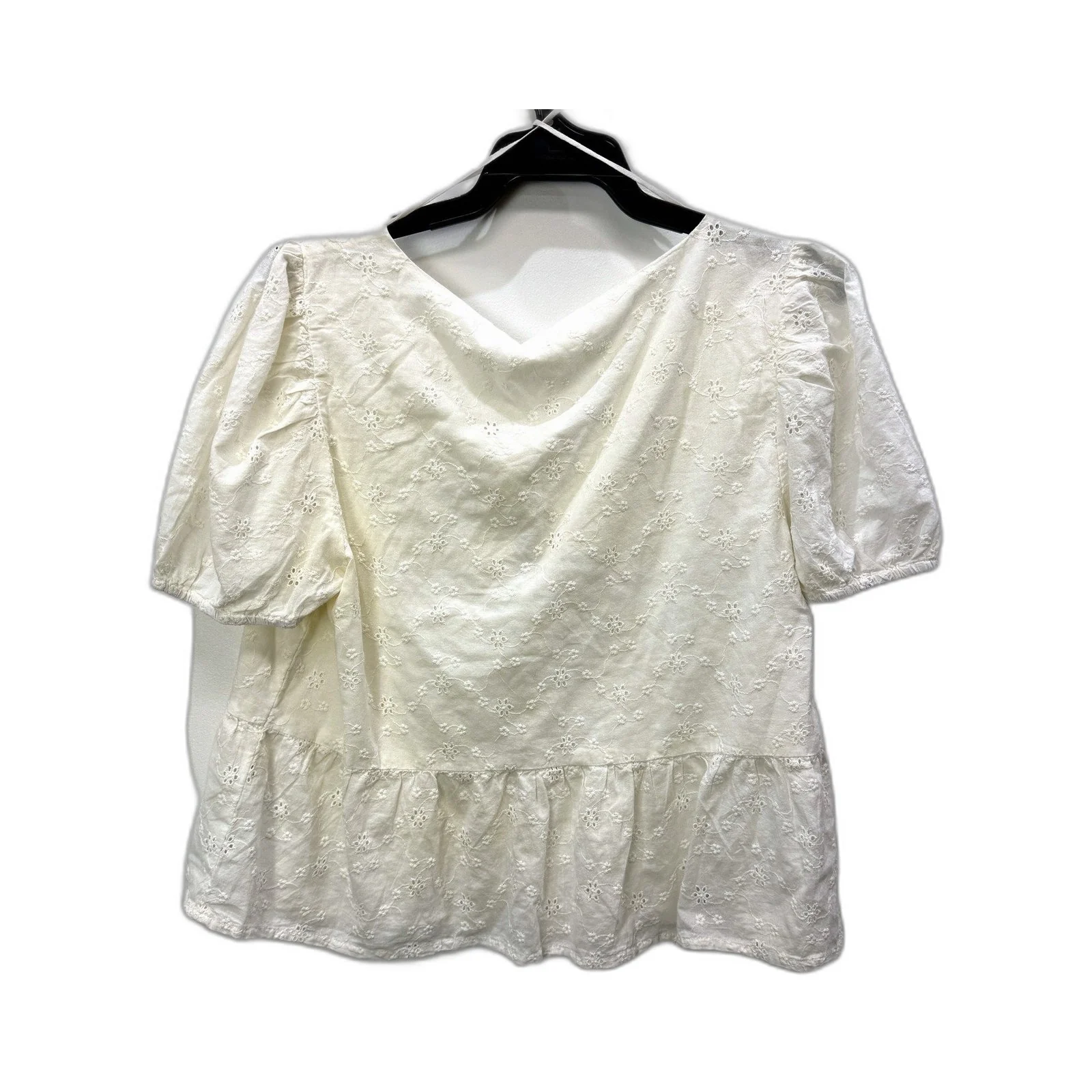 Glassons Womens Floral Puff Sleeve Eyelet Cotton Blouse in White, Size 10 NEW - Image 2